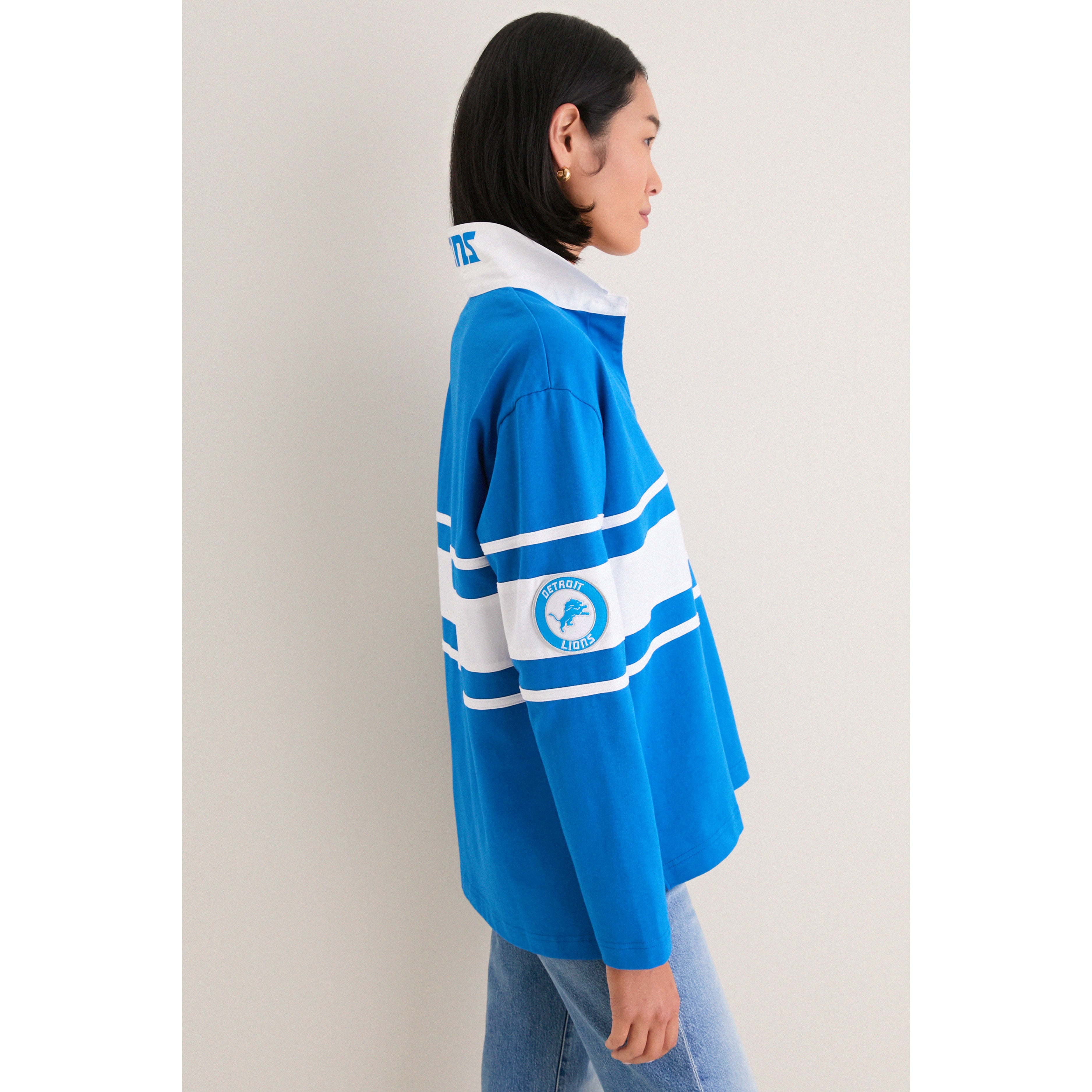 Polo de rugby à manches longues Detroit Lions bleu Tuckernuck pour femme