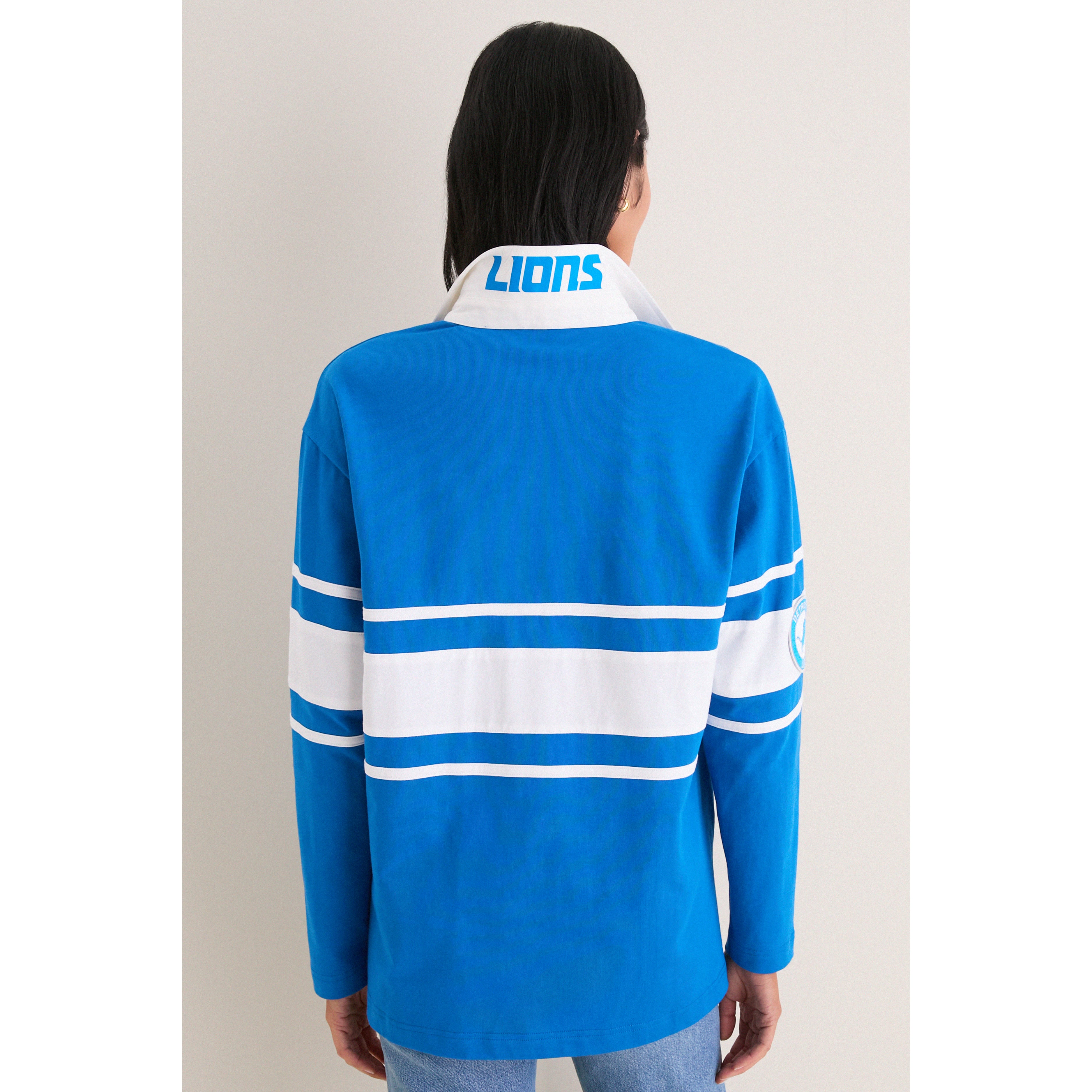 Polo de rugby à manches longues Detroit Lions bleu Tuckernuck pour femme