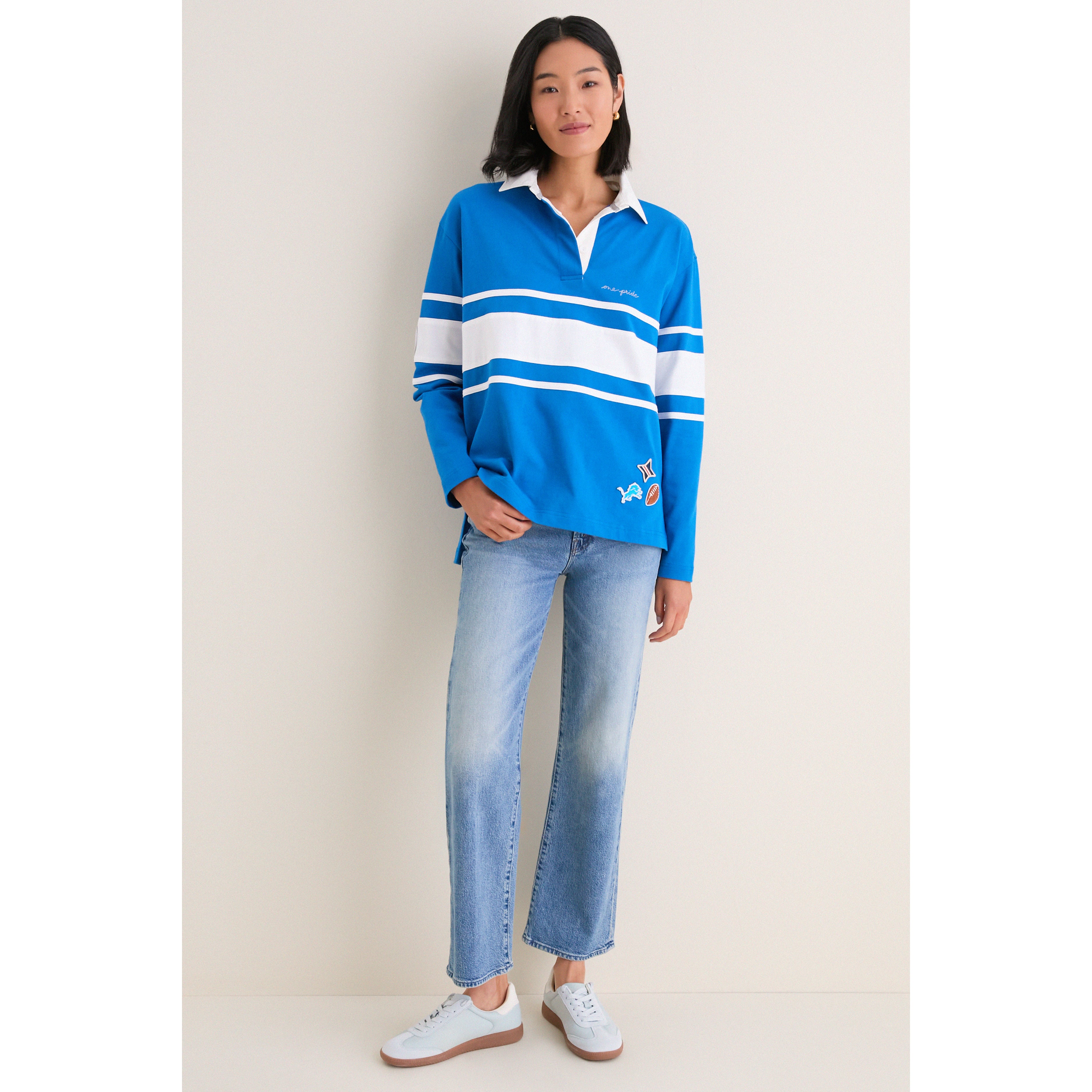 Polo de rugby à manches longues Detroit Lions bleu Tuckernuck pour femme