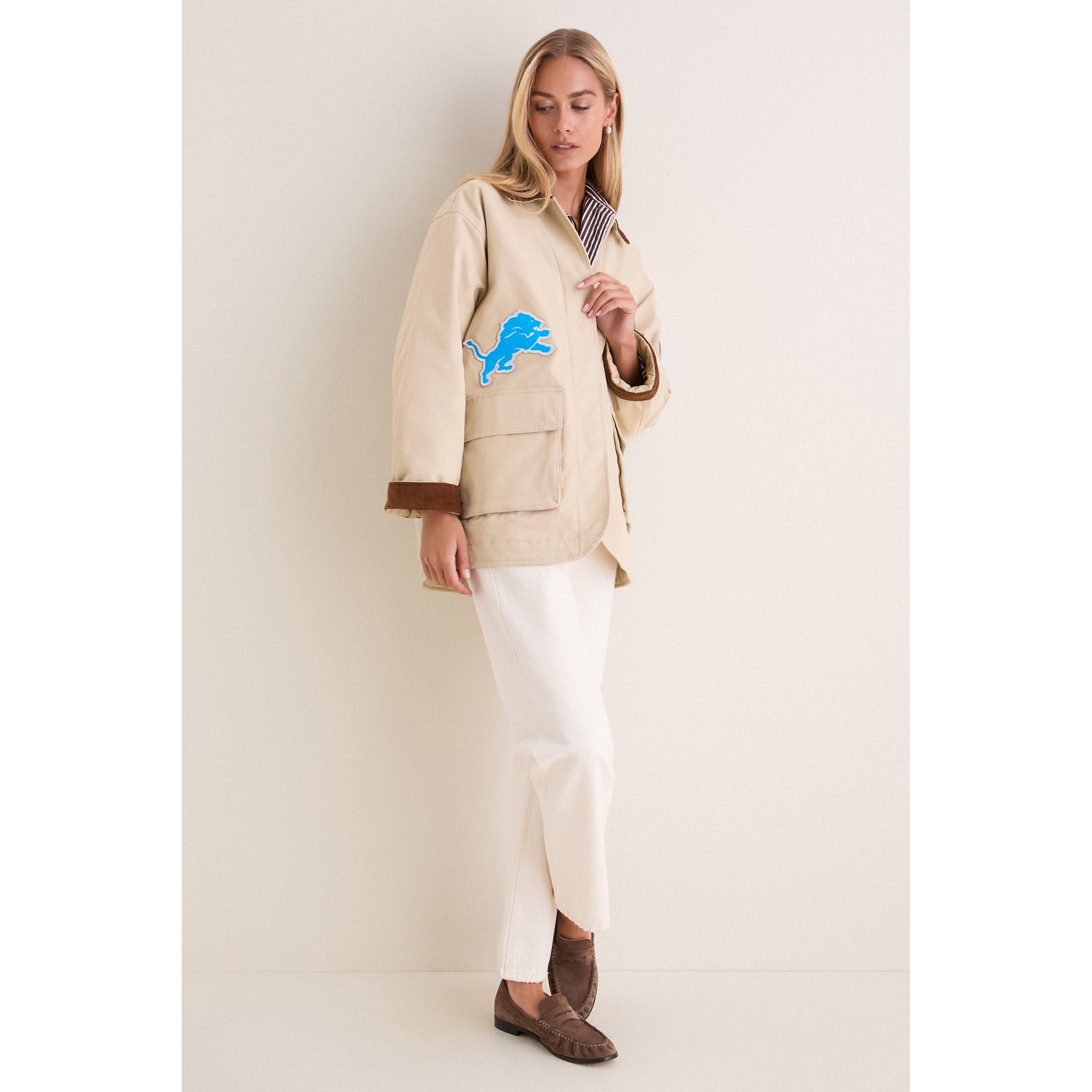 Veste de grange Tuckernuck Stone Detroit Lions pour femme, à boutons-pression.