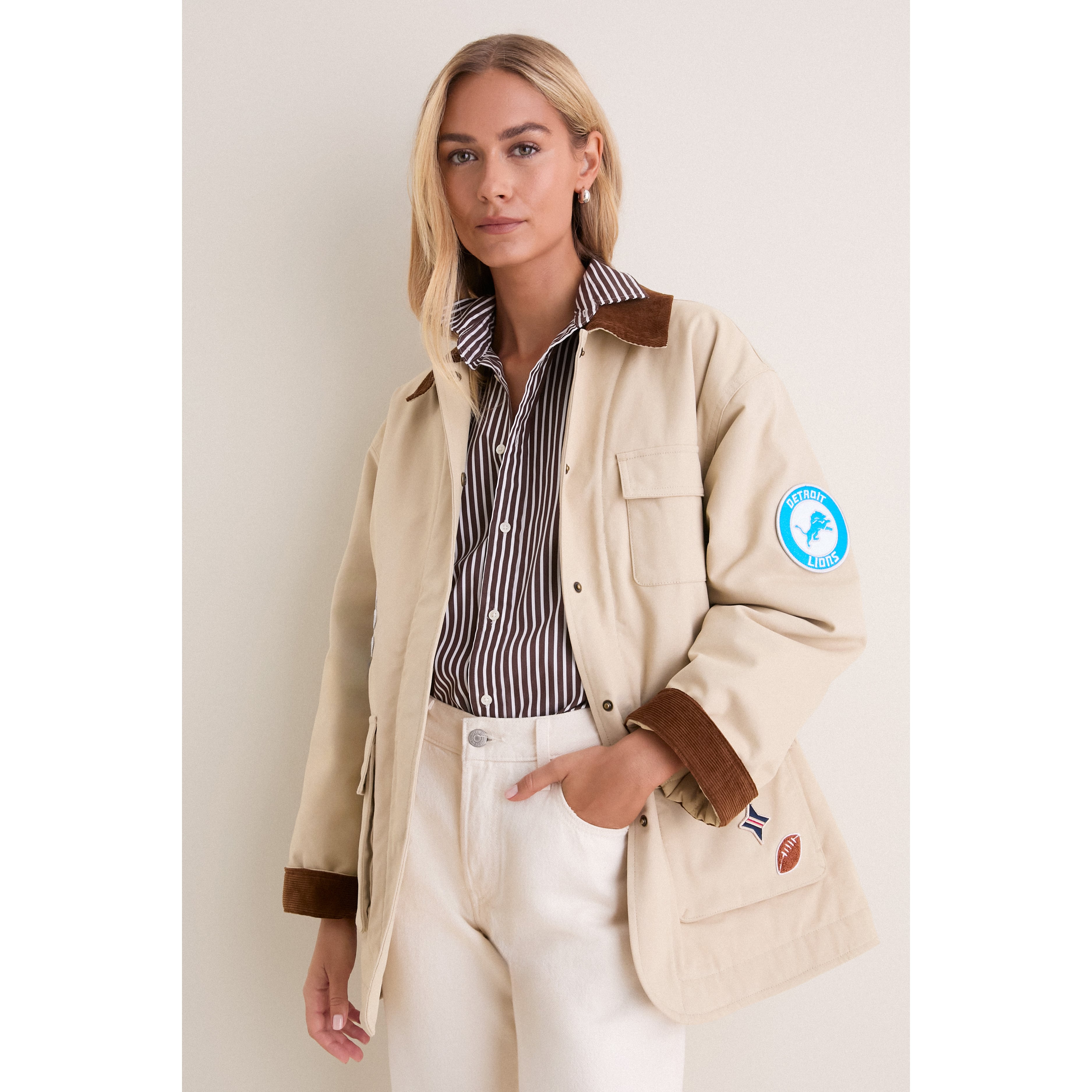 Veste de grange Tuckernuck Stone Detroit Lions pour femme, à boutons-pression.