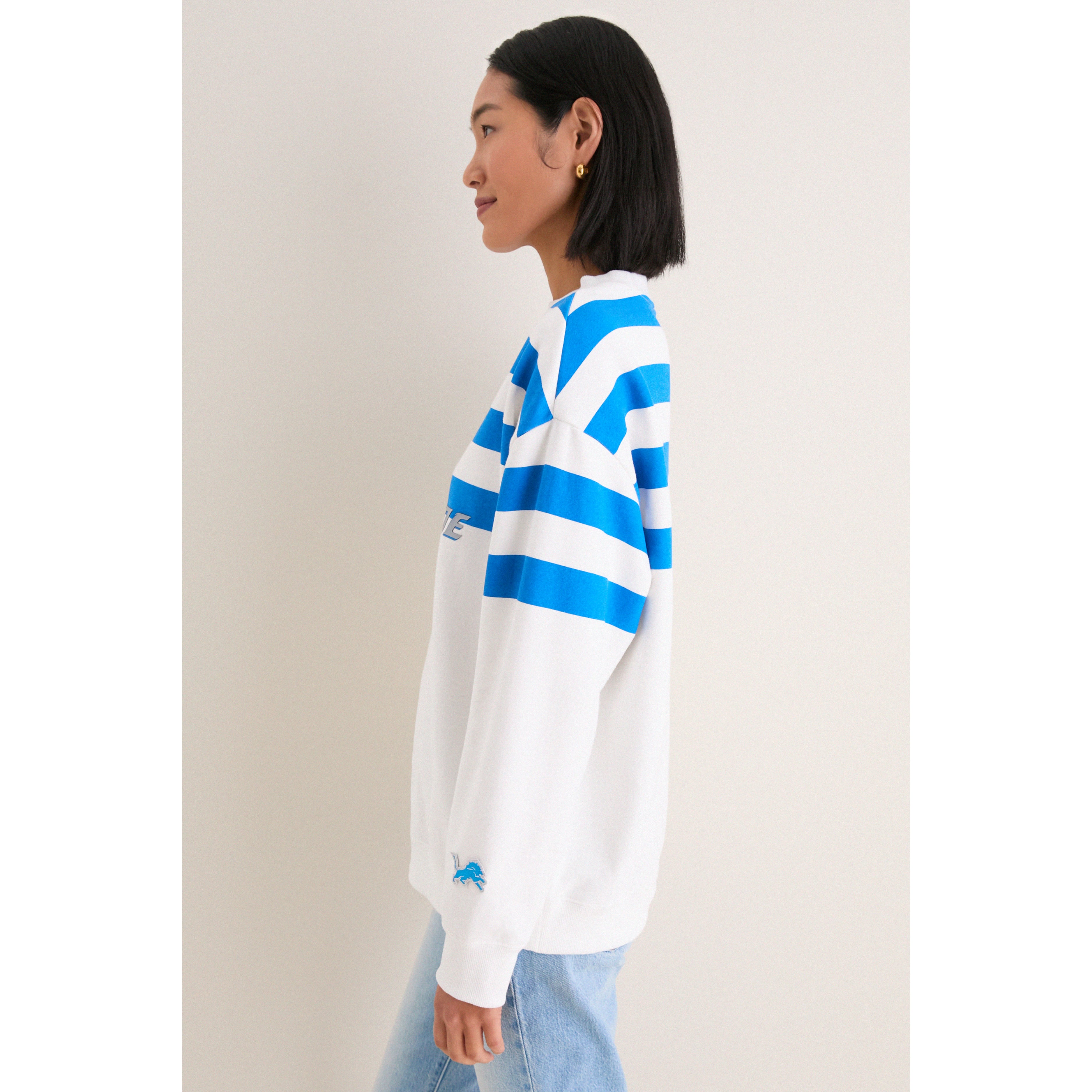 Sweat-shirt rayé blanc et bleu Detroit Lions pour femme Tuckernuck