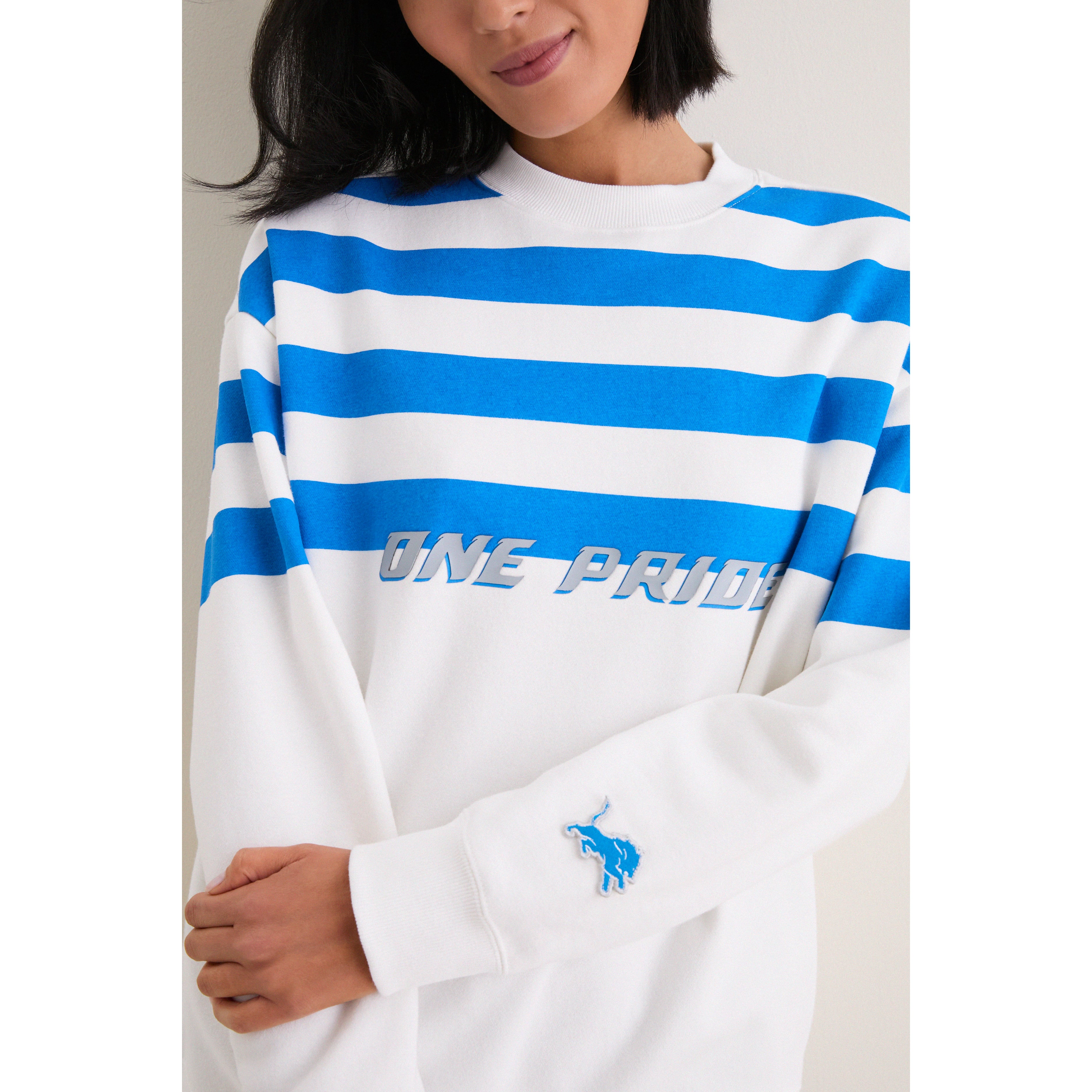 Sweat-shirt rayé blanc et bleu Detroit Lions pour femme Tuckernuck