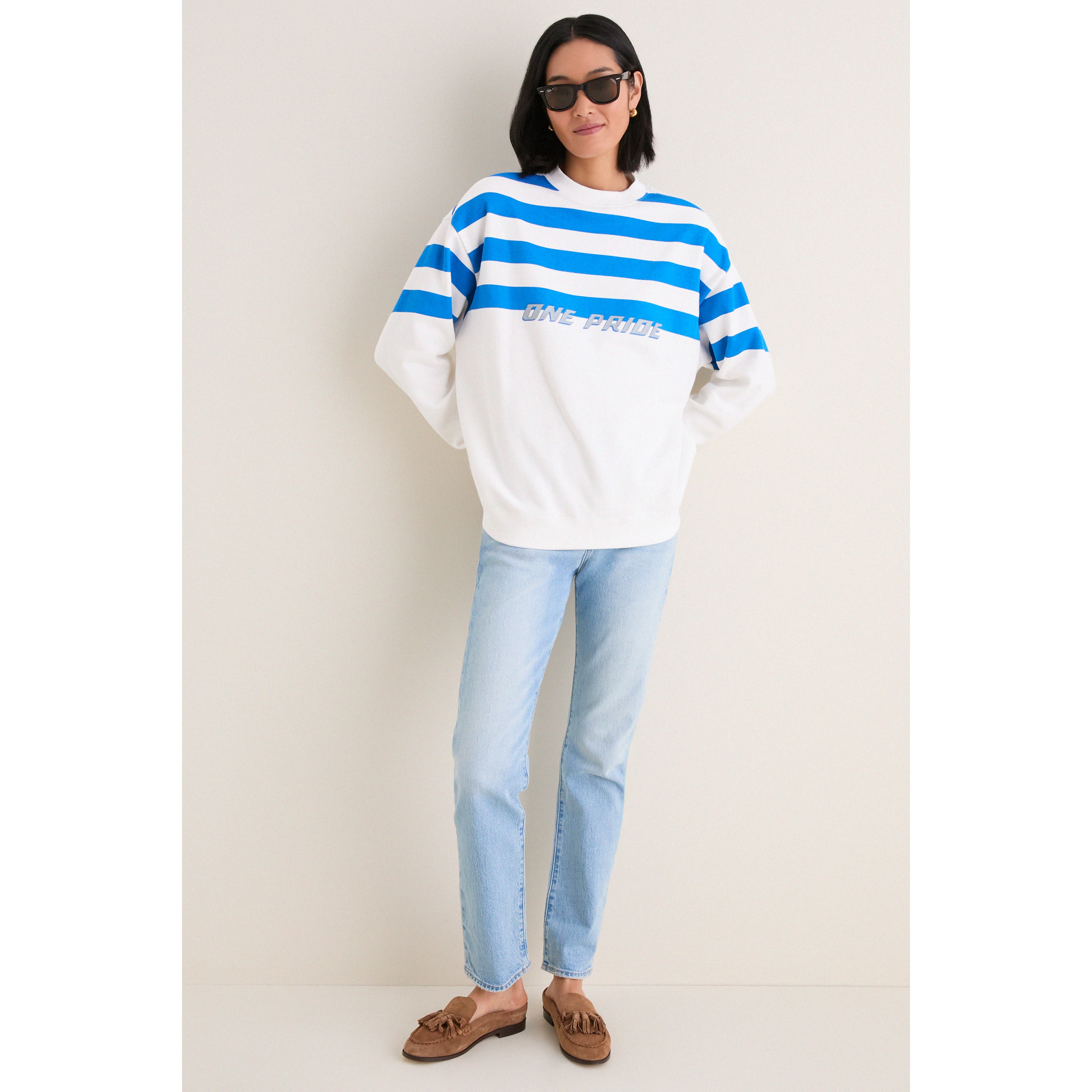 Sweat-shirt rayé blanc et bleu Detroit Lions pour femme Tuckernuck