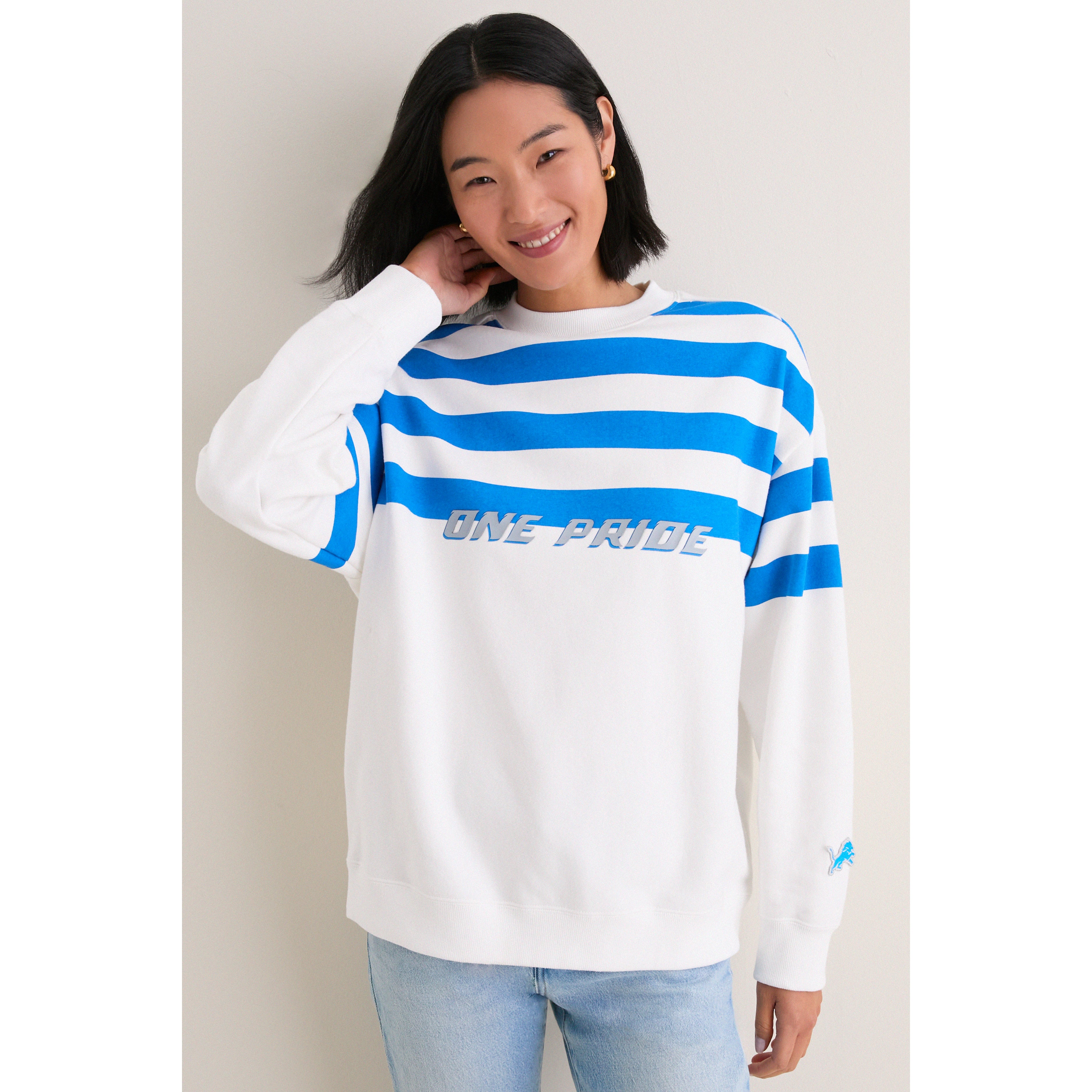 Sweat-shirt rayé blanc et bleu Detroit Lions pour femme Tuckernuck