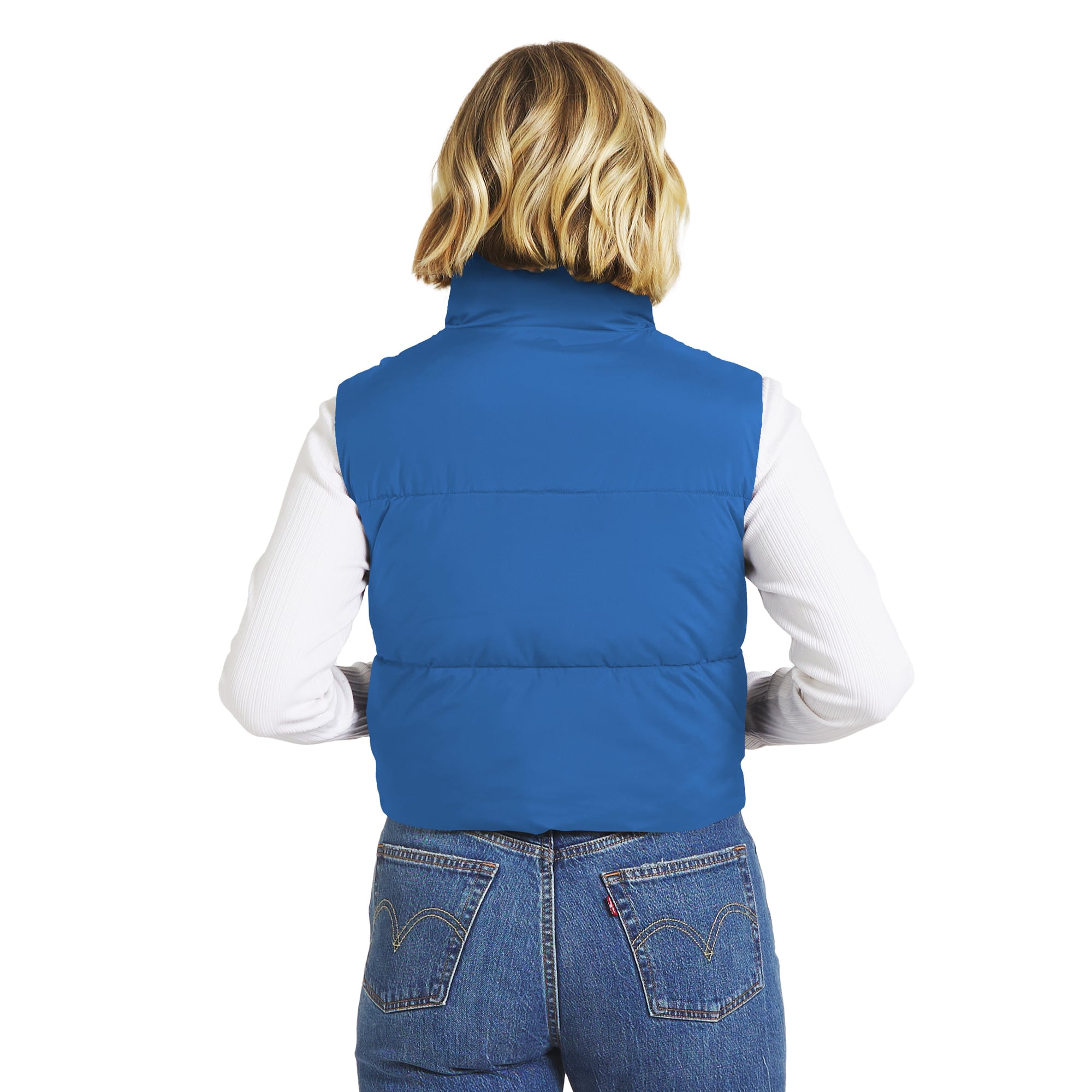 Gilet matelassé court zippé bleu Detroit Lions de la marque WEAR by Erin Andrews pour femmes