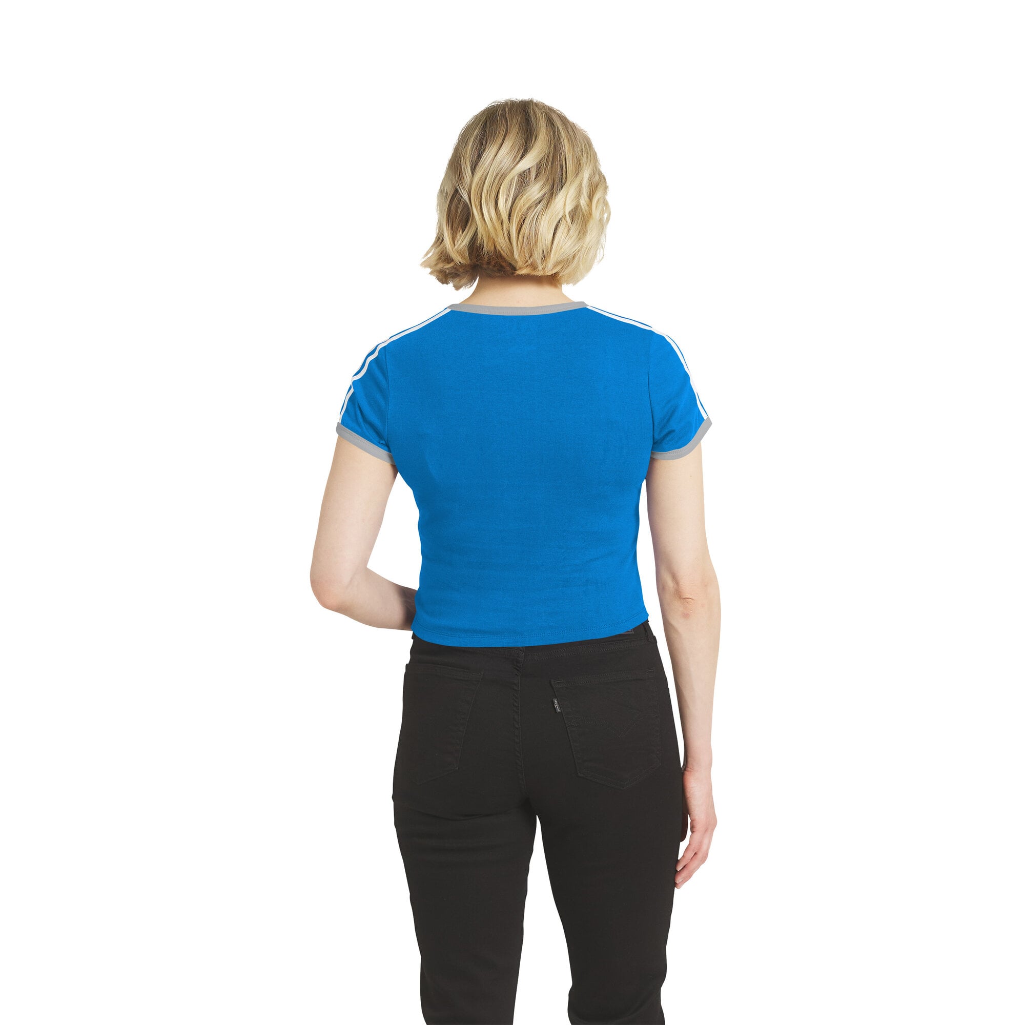 Women's WEAR by Erin Andrews  Blue Detroit Lions Cropped Ringer Baby T-Shirt