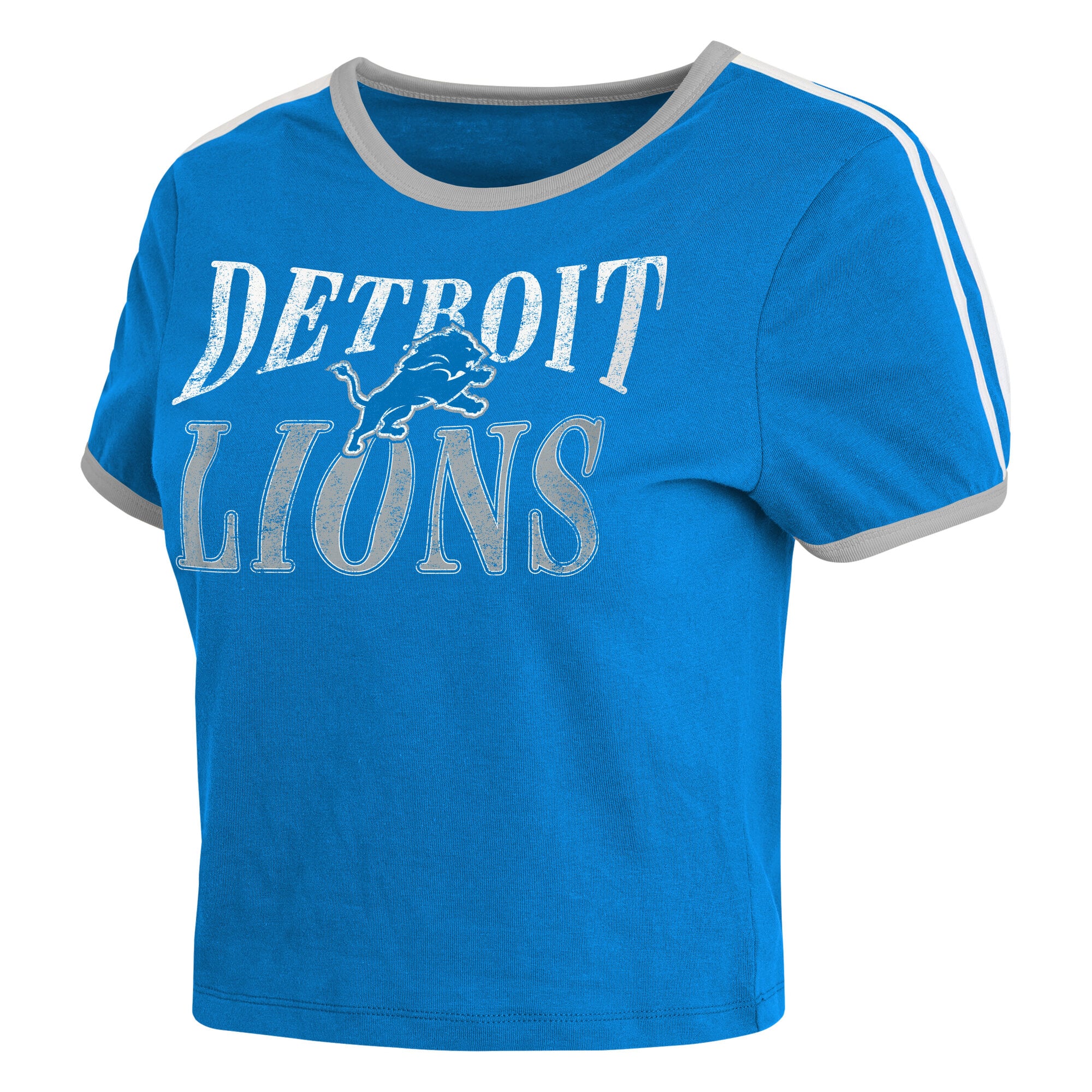 Women's WEAR by Erin Andrews  Blue Detroit Lions Cropped Ringer Baby T-Shirt