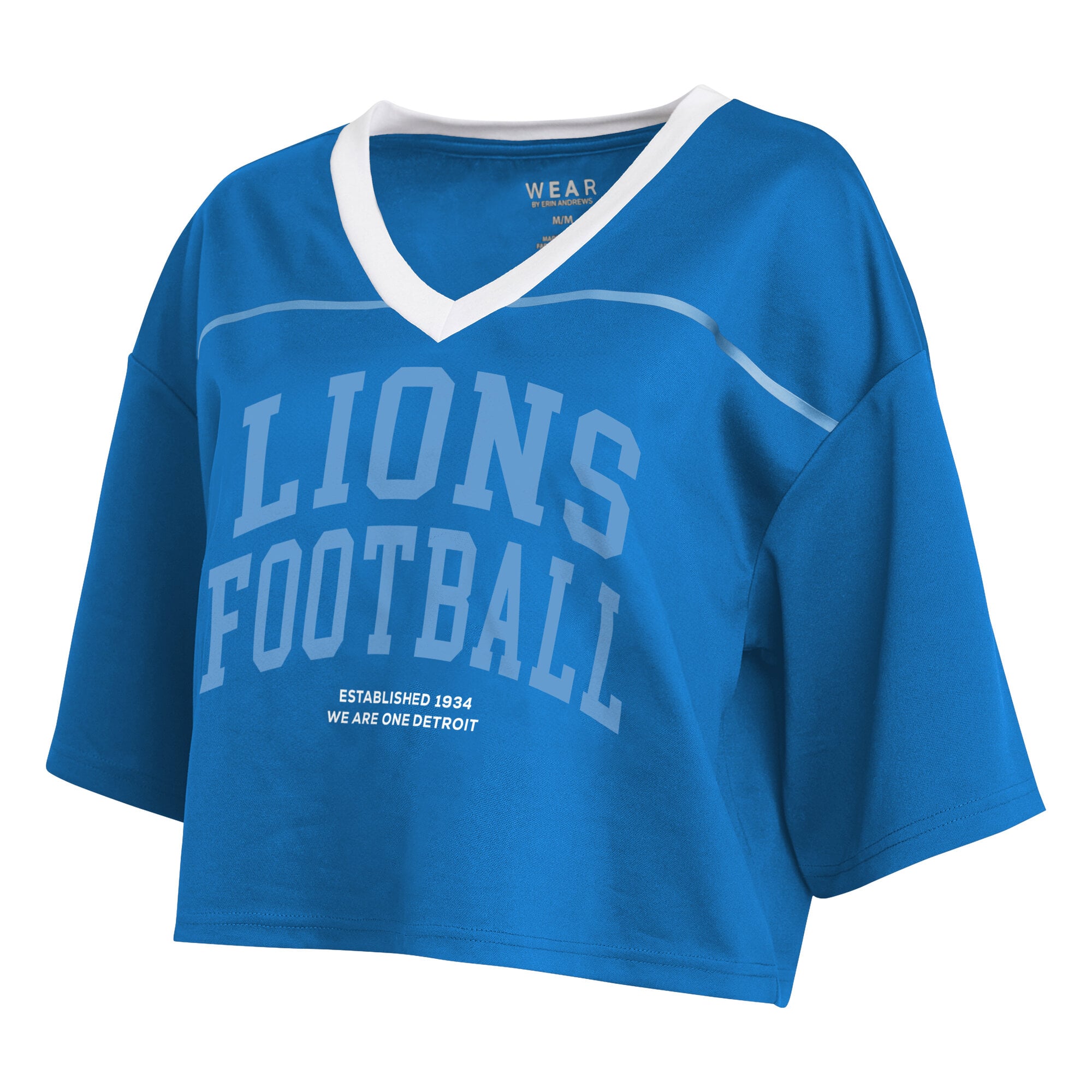 Women's WEAR by Erin Andrews  Blue Detroit Lions Cropped V-Neck Jersey T-Shirt