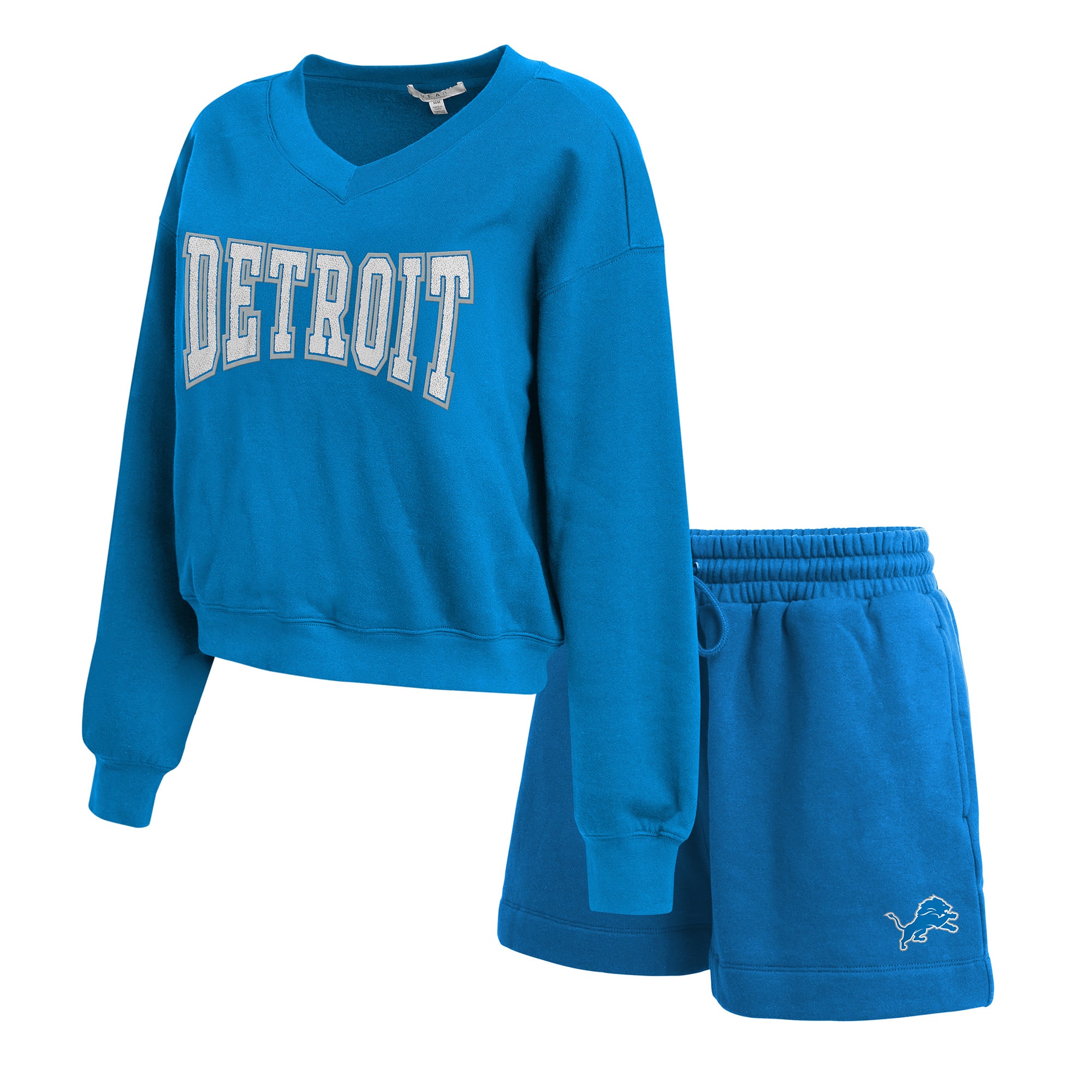 Women's WEAR by Erin Andrews Blue Detroit Lions Fleece V-Neck Lounge Set