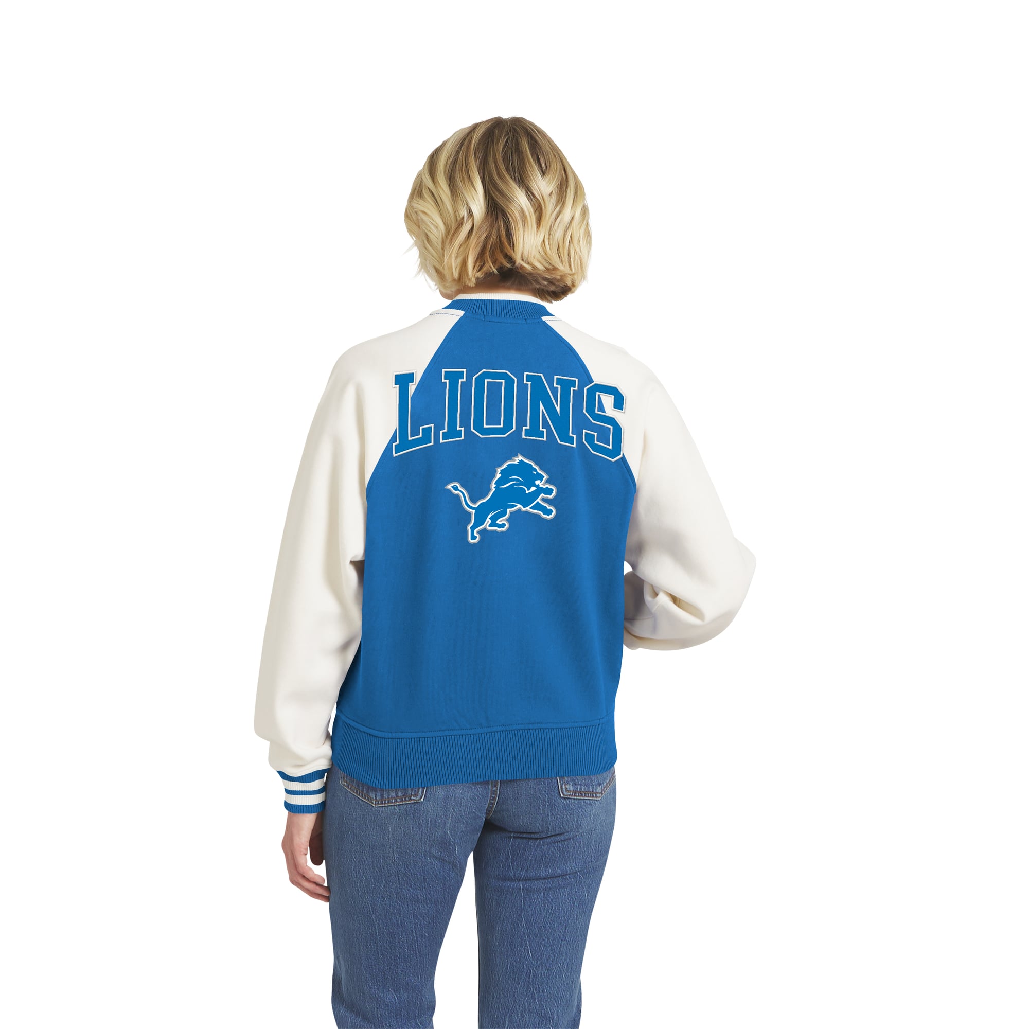 Women's WEAR by Erin Andrews Blue Detroit Lions Full-Zip Fleece Varsity Jacket