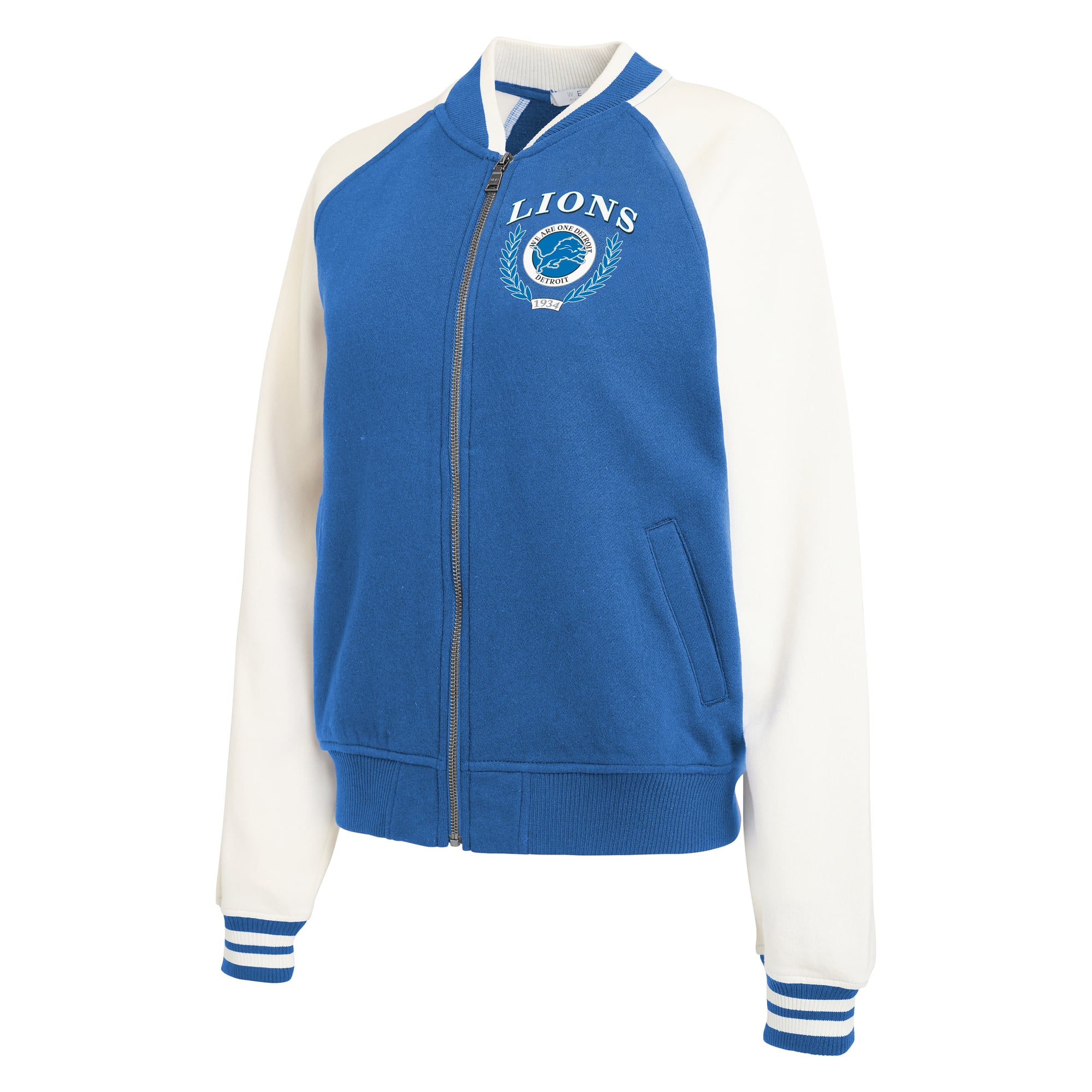 Women's WEAR by Erin Andrews Blue Detroit Lions Full-Zip Fleece Varsity Jacket