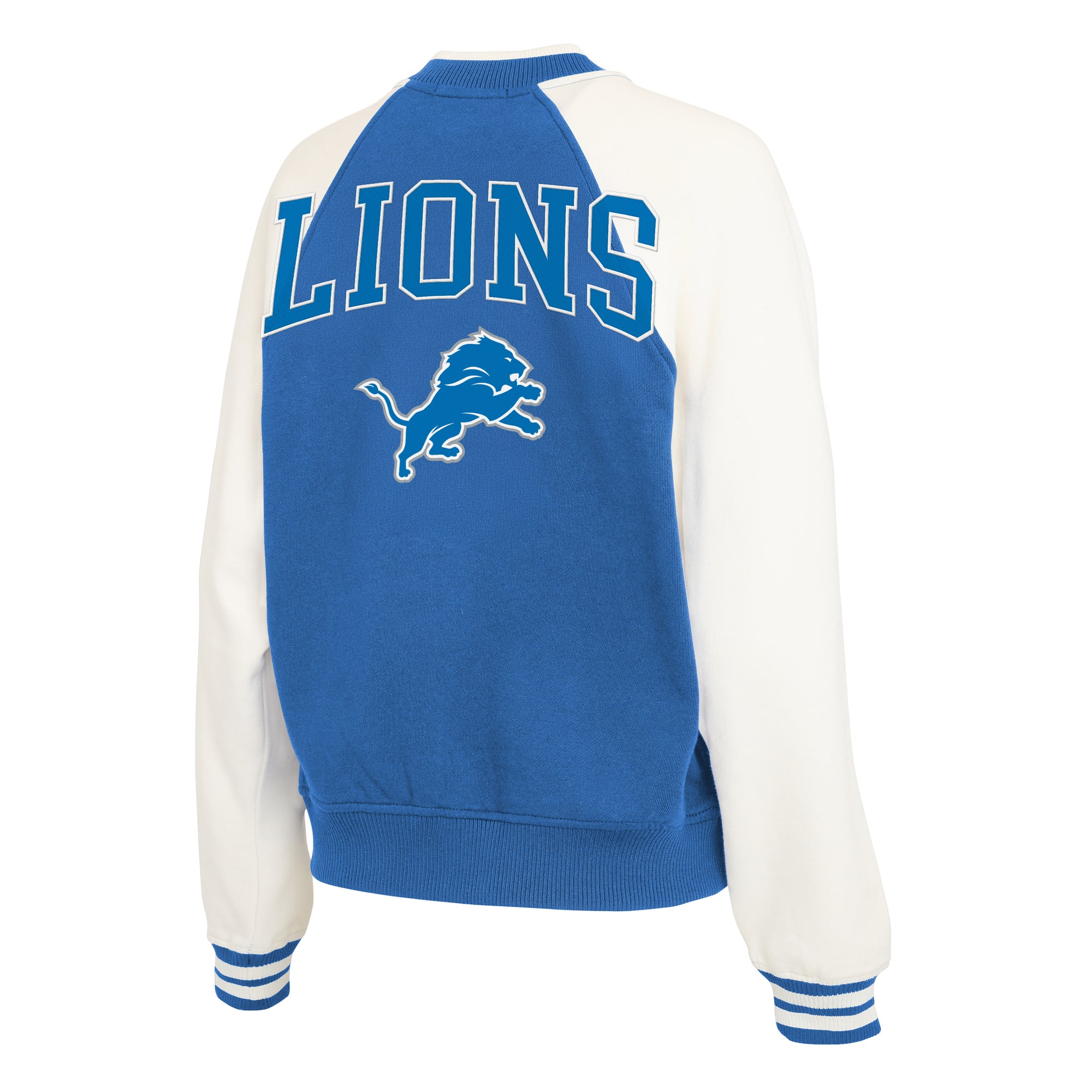 Women's WEAR by Erin Andrews Blue Detroit Lions Full-Zip Fleece Varsity Jacket