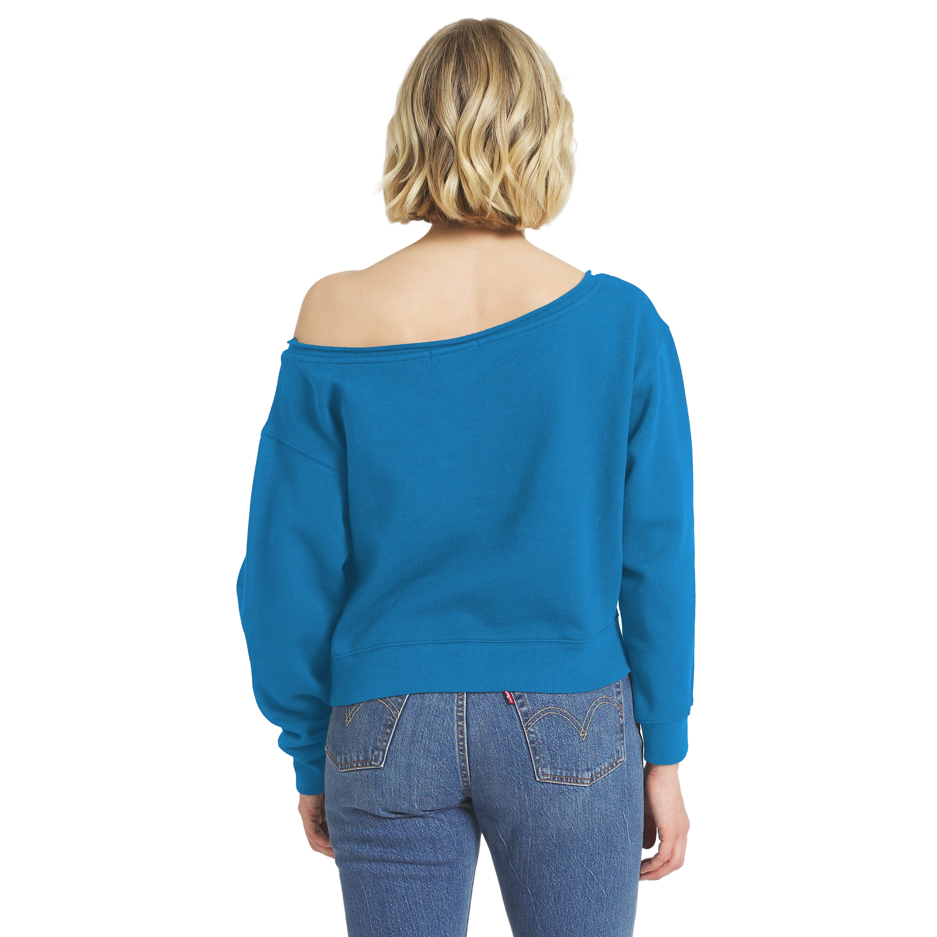 Women's WEAR by Erin Andrews Blue Detroit Lions Off-the-Shoulder Sweatshirt