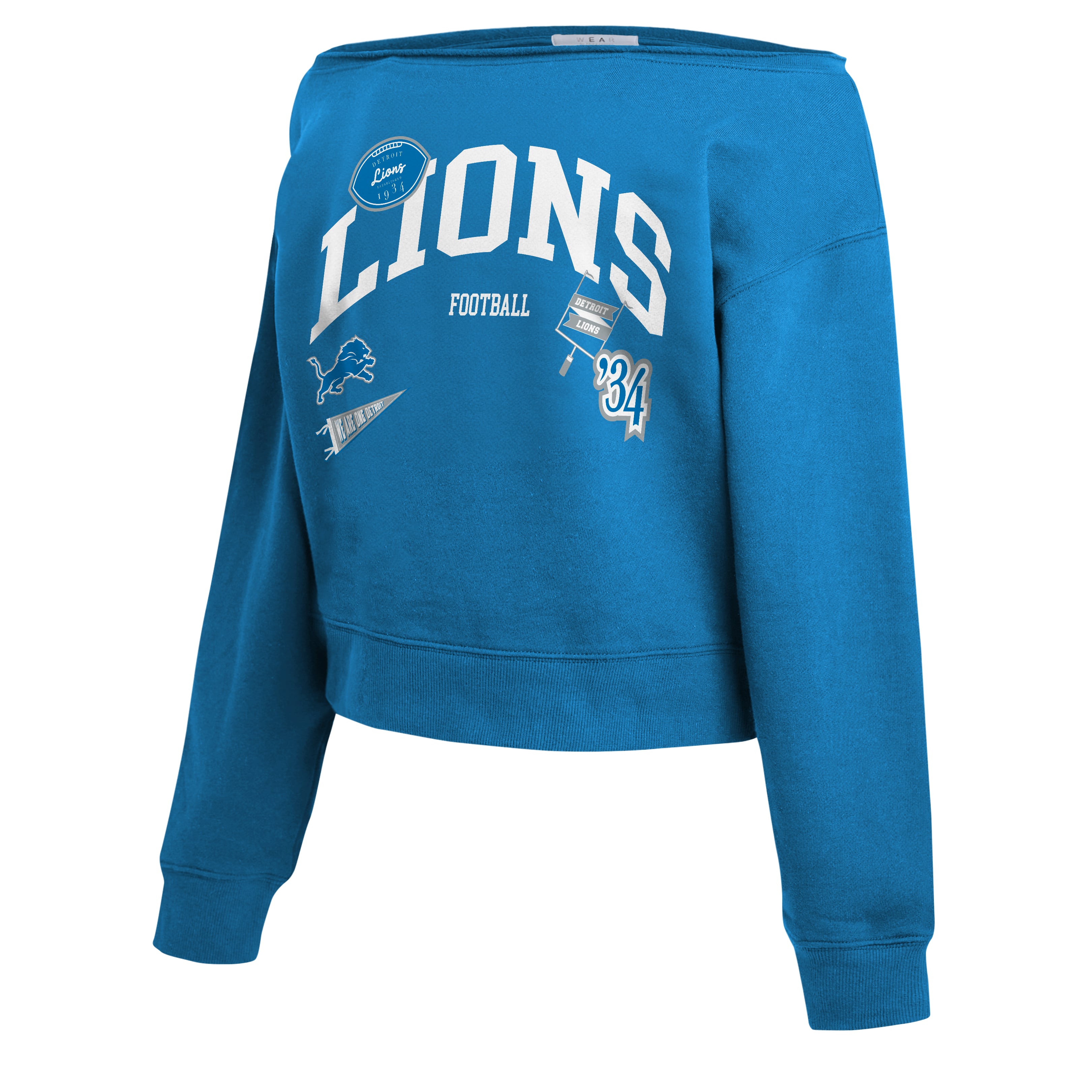 Women's WEAR by Erin Andrews Blue Detroit Lions Off-the-Shoulder Sweatshirt