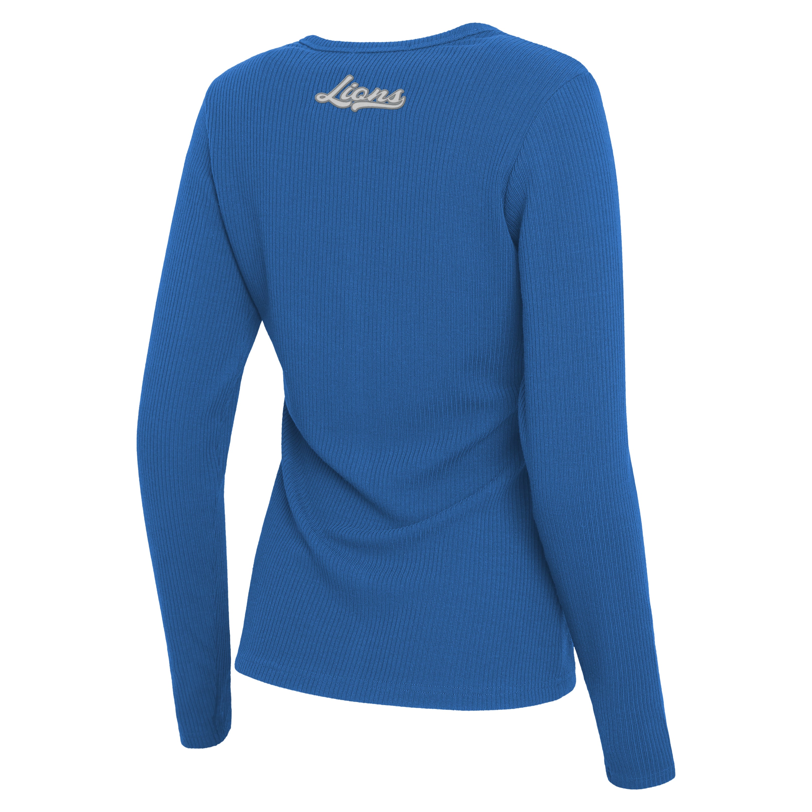 Women's WEAR by Erin Andrews Blue Detroit Lions Ribbed Full-Button Cardigan Sweater