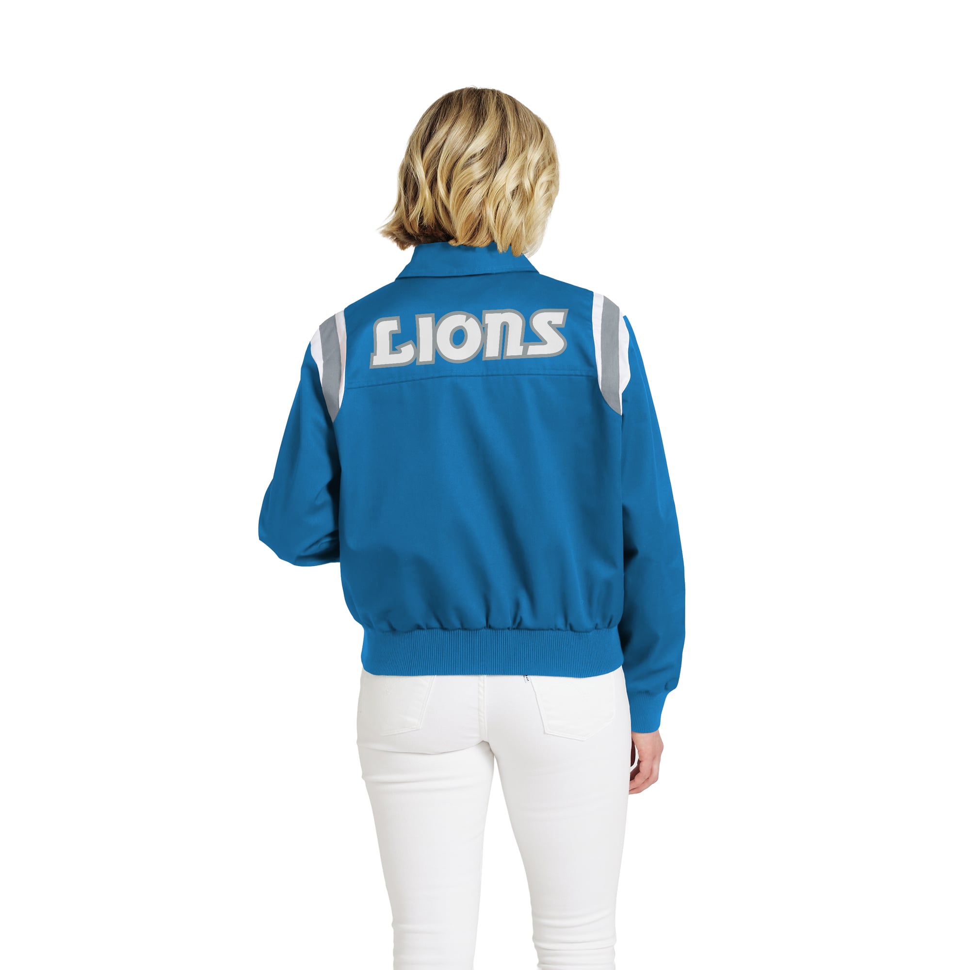 Veste zippée intégrale en sergé à rayures bleues Detroit Lions pour femme, de la marque WEAR by Erin Andrews
