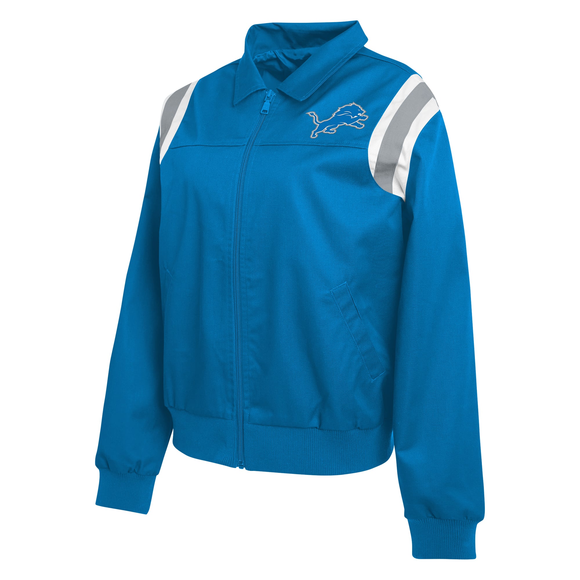 Veste zippée intégrale en sergé à rayures bleues Detroit Lions pour femme, de la marque WEAR by Erin Andrews