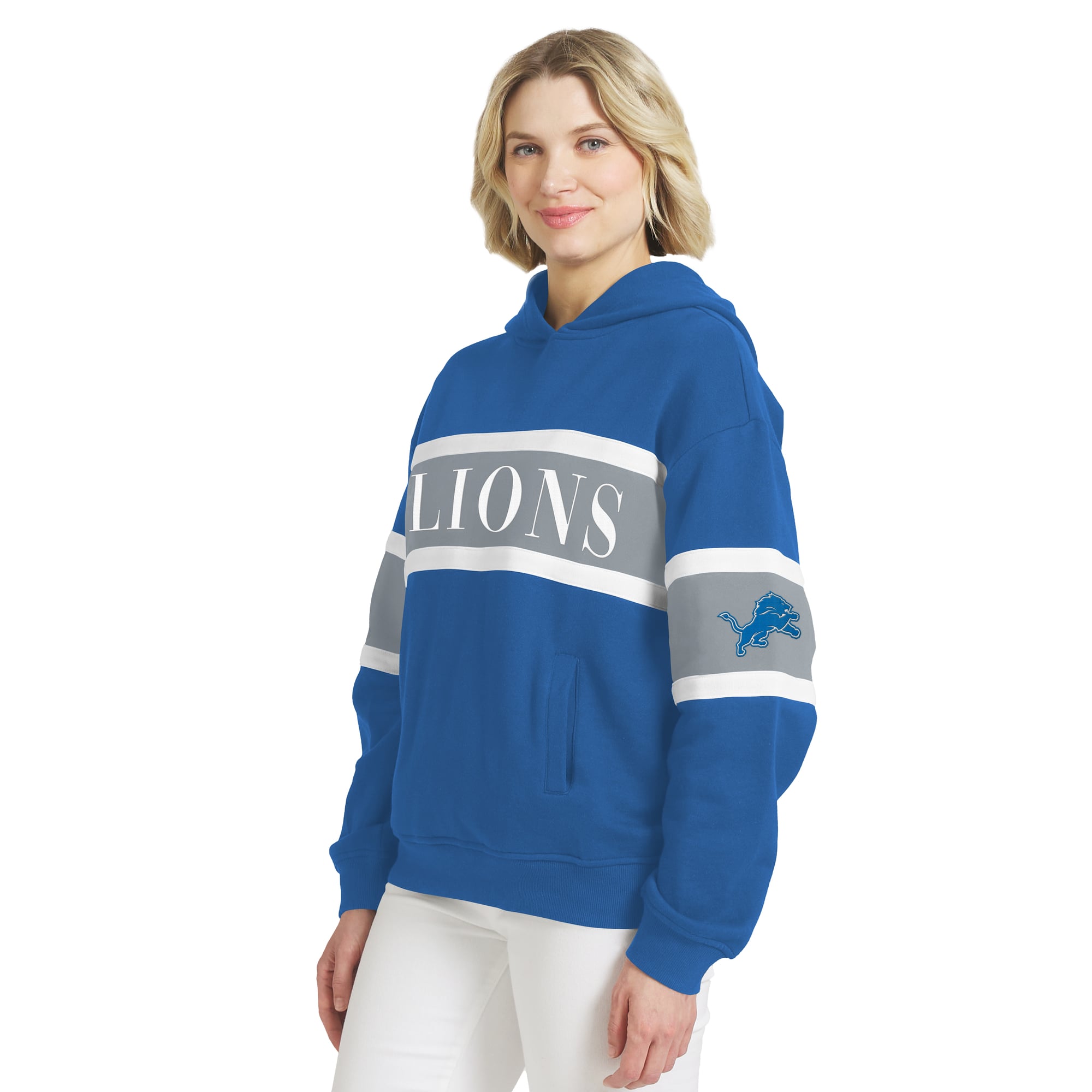 Sweat à capuche rayé bleu Detroit Lions pour femme de la marque WEAR by Erin Andrews