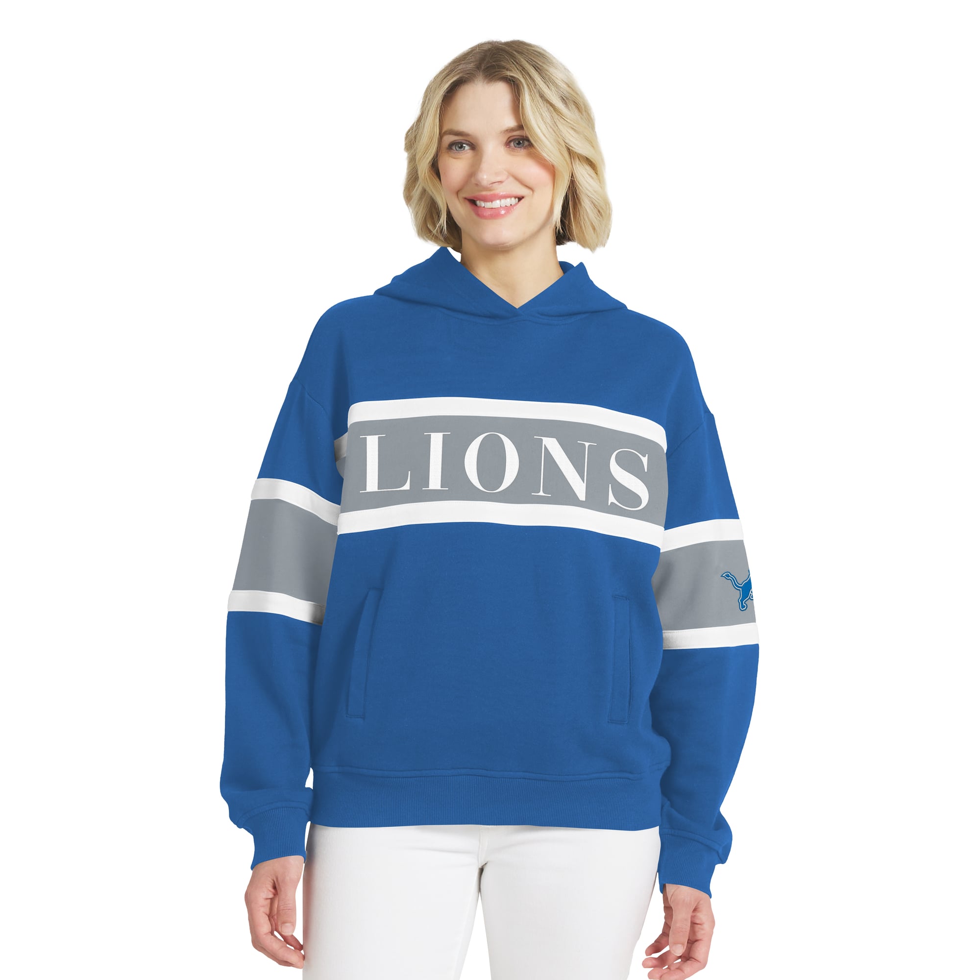 Sweat à capuche rayé bleu Detroit Lions pour femme de la marque WEAR by Erin Andrews