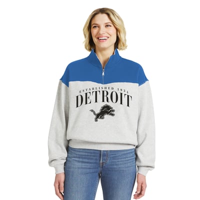  Detroit Lions WEAR by Erin Andrews Women's Colorblock Half-Zip Pullover - Heather Gray