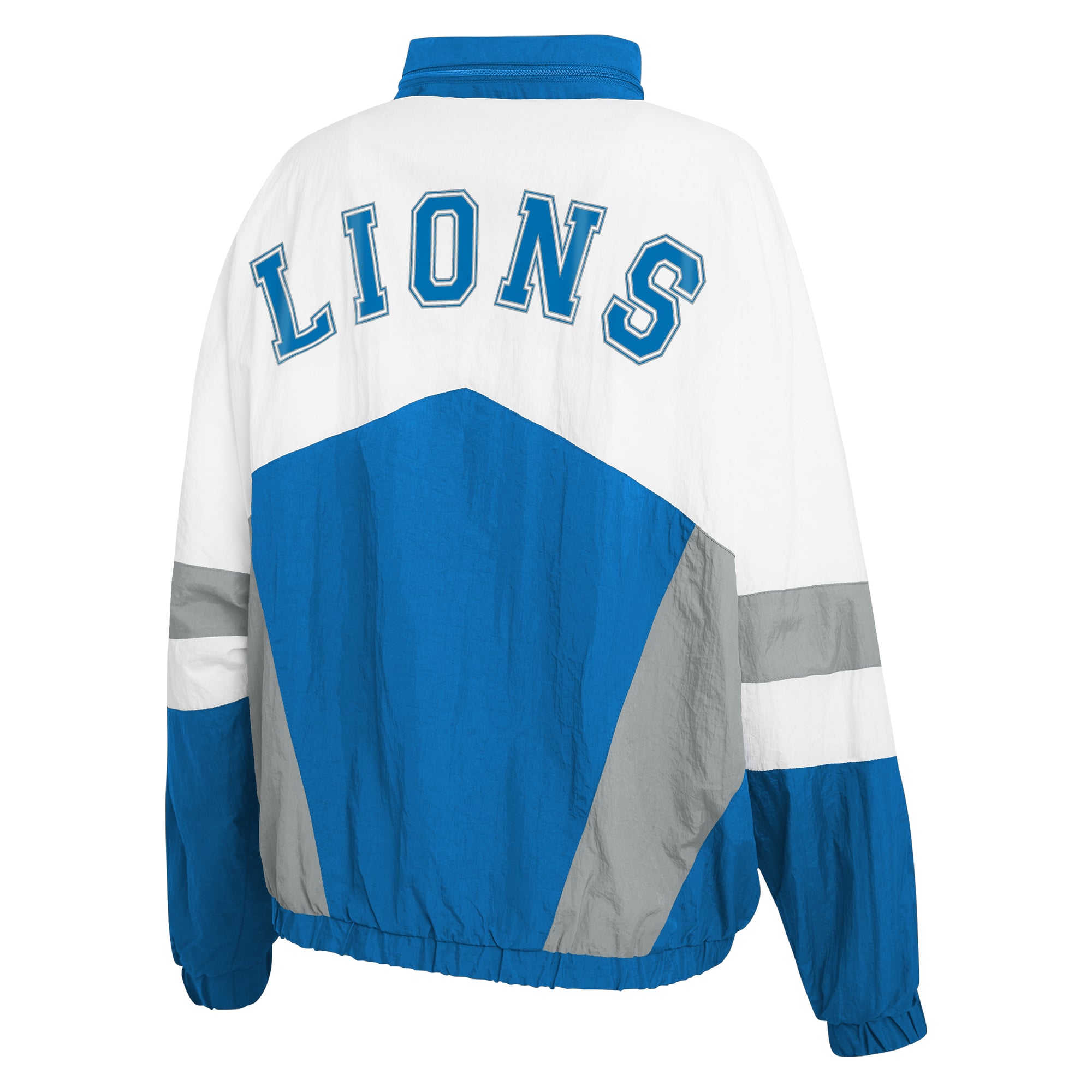 Women's WEAR by Erin Andrews White/Blue Detroit Lions Crinkle Full-Snap Hooded Windbreaker Jacket