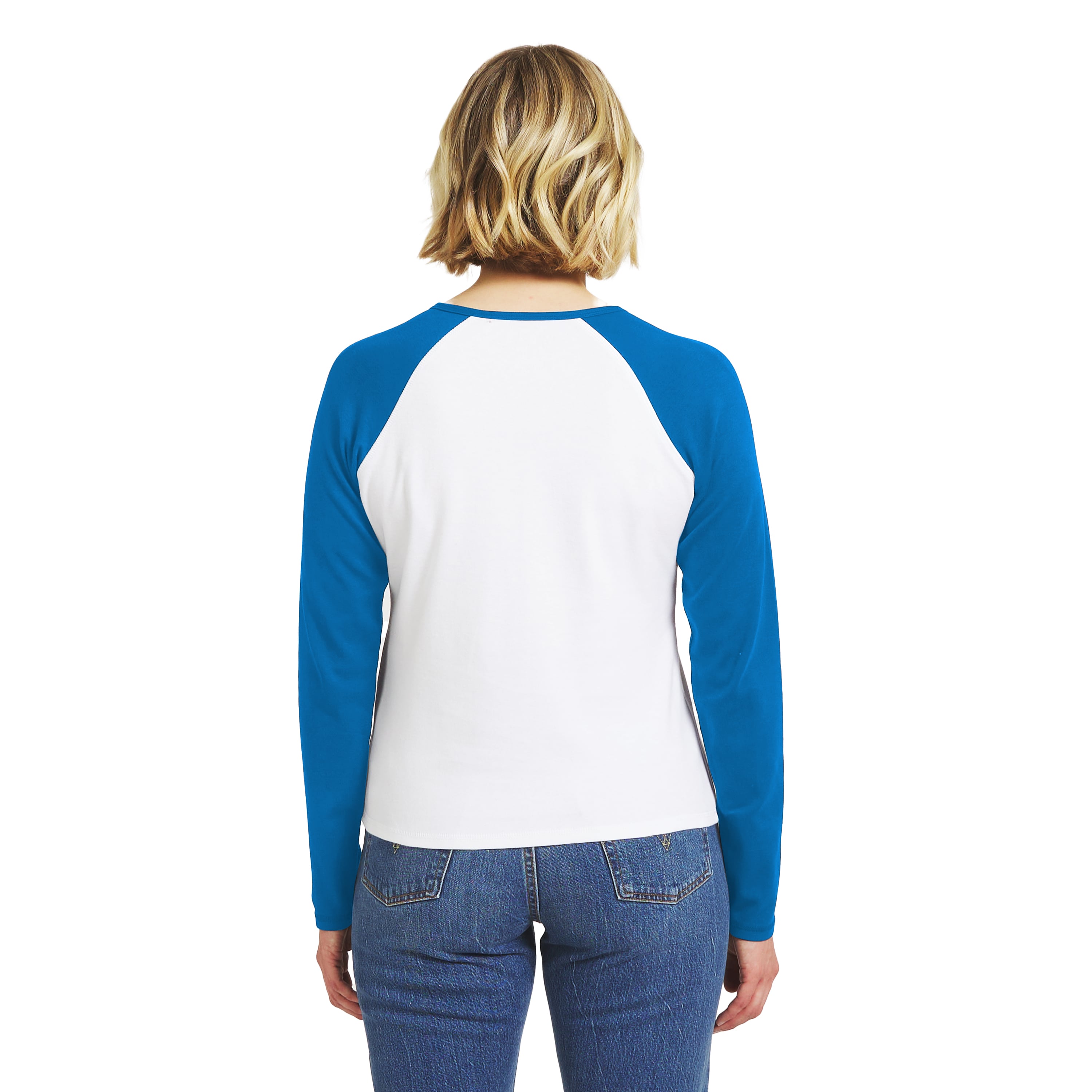 Women's WEAR by Erin Andrews White/Blue Detroit Lions Henley Long Sleeve Raglan T-Shirt