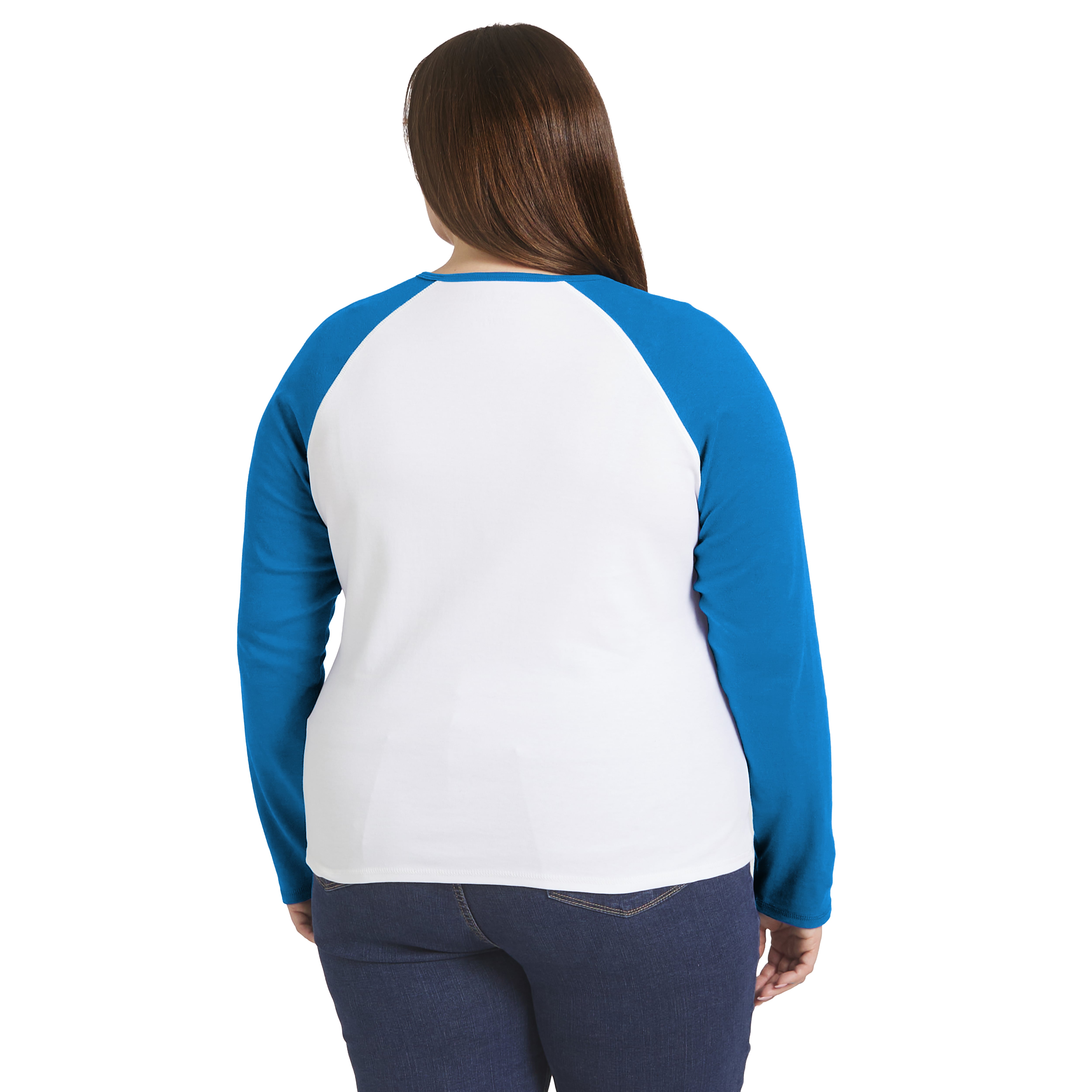 Women's WEAR by Erin Andrews White/Blue Detroit Lions Plus Henley Long Sleeve Raglan T-Shirt