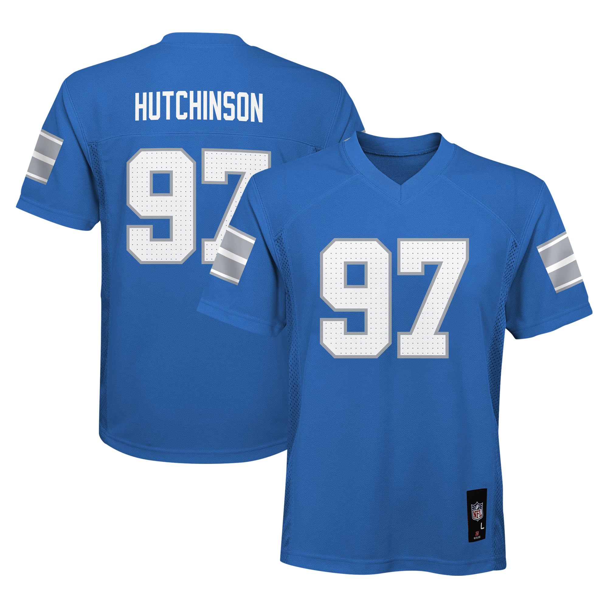 Maillot réplique bleu des Lions de Détroit d'Aidan Hutchinson pour enfant