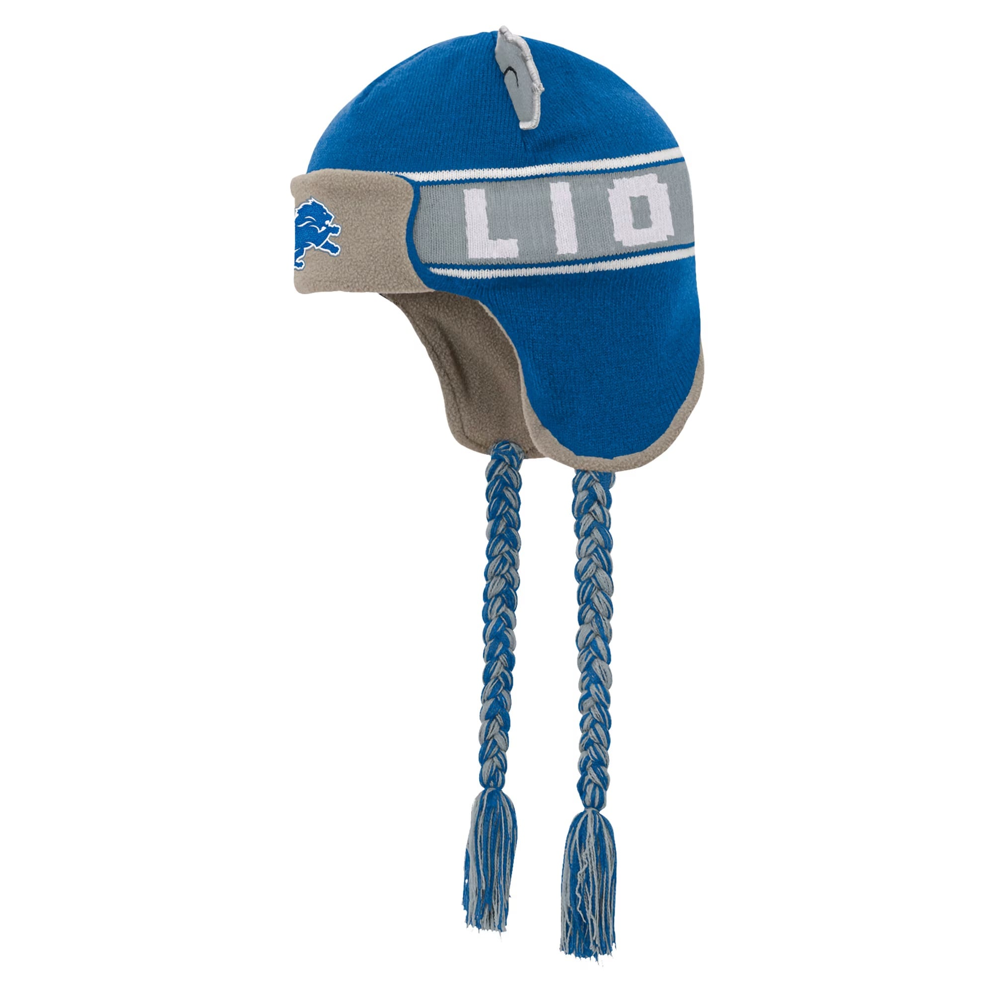 Bonnet en tricot bleu pour jeunes Detroit Lions avec oreilles de soldat