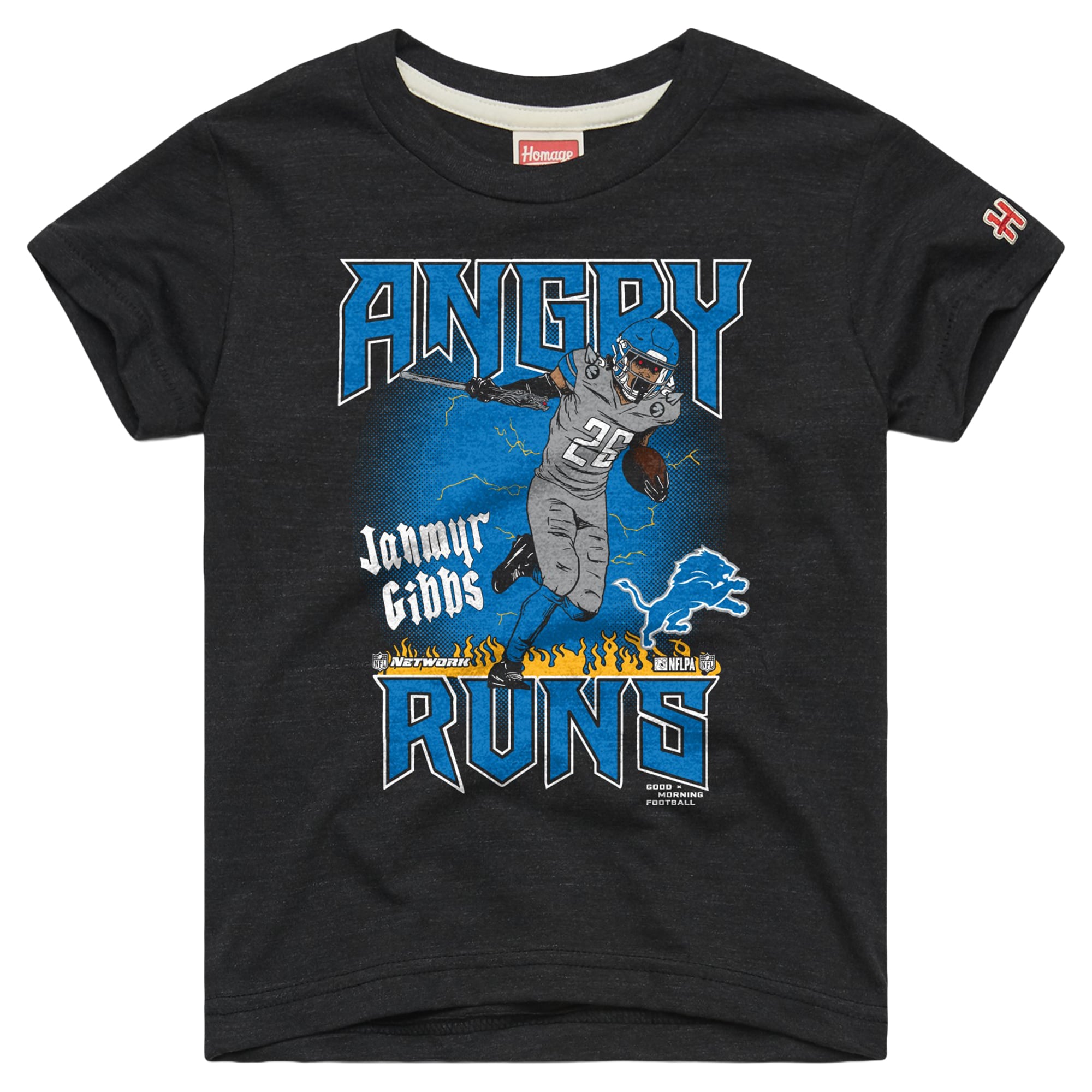T-shirt Youth Homage Jahmyr Gibbs Charcoal Detroit Lions Angry Runs Tri-Blend
