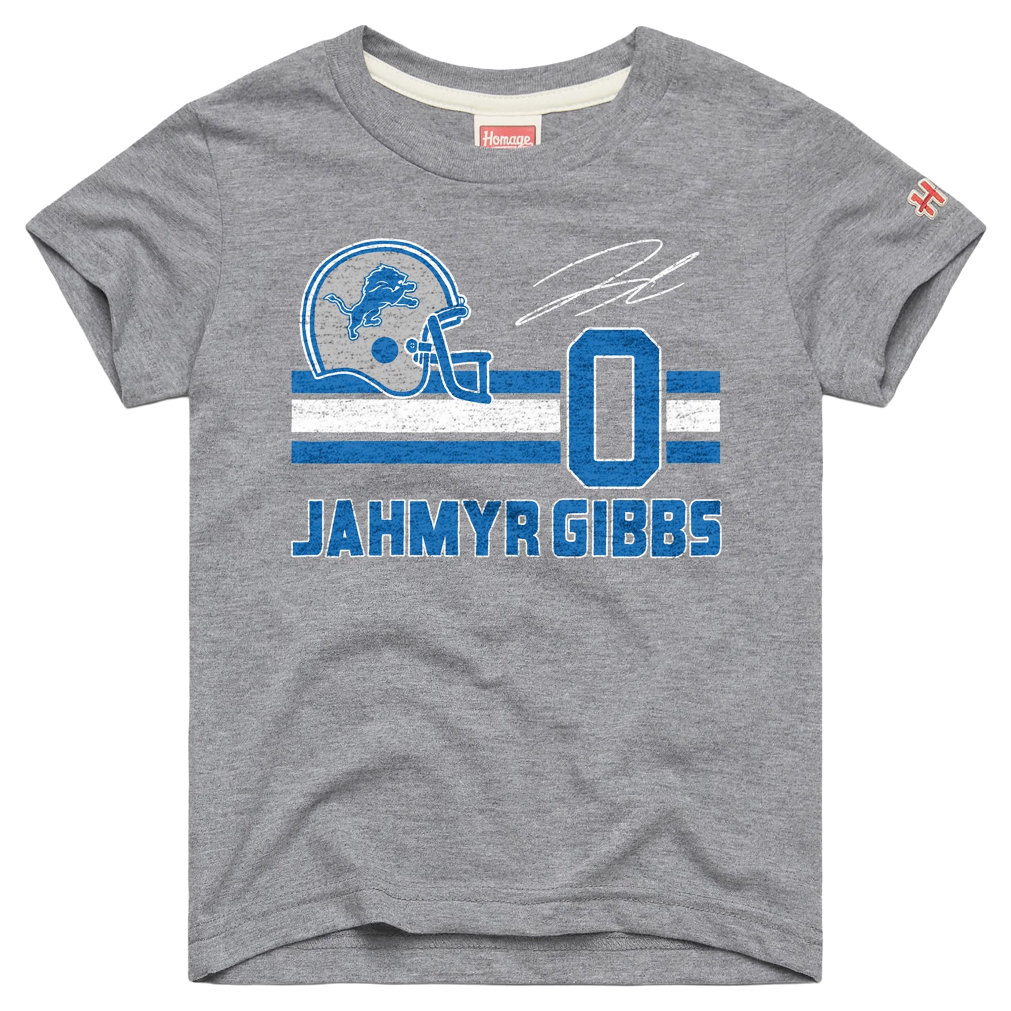 T-shirt Youth Homage Jahmyr Gibbs Gray Detroit Lions Remix Signature Tri-Blend
