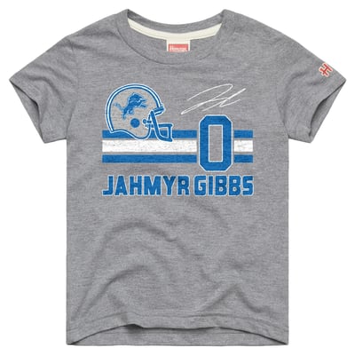 Jahmyr Gibbs Detroit Lions Homage Youth Remix Signature Tri-Blend T-Shirt - Gray