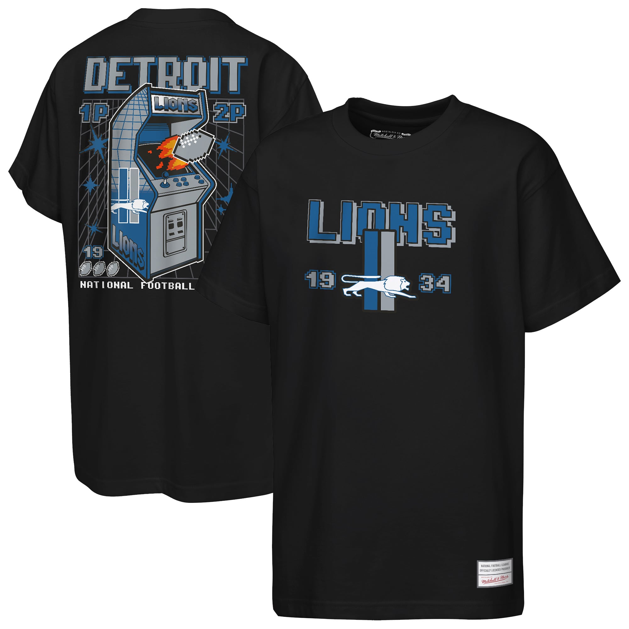 Youth Mitchell & Ness  Black Detroit Lions Retro Arcade T-Shirt