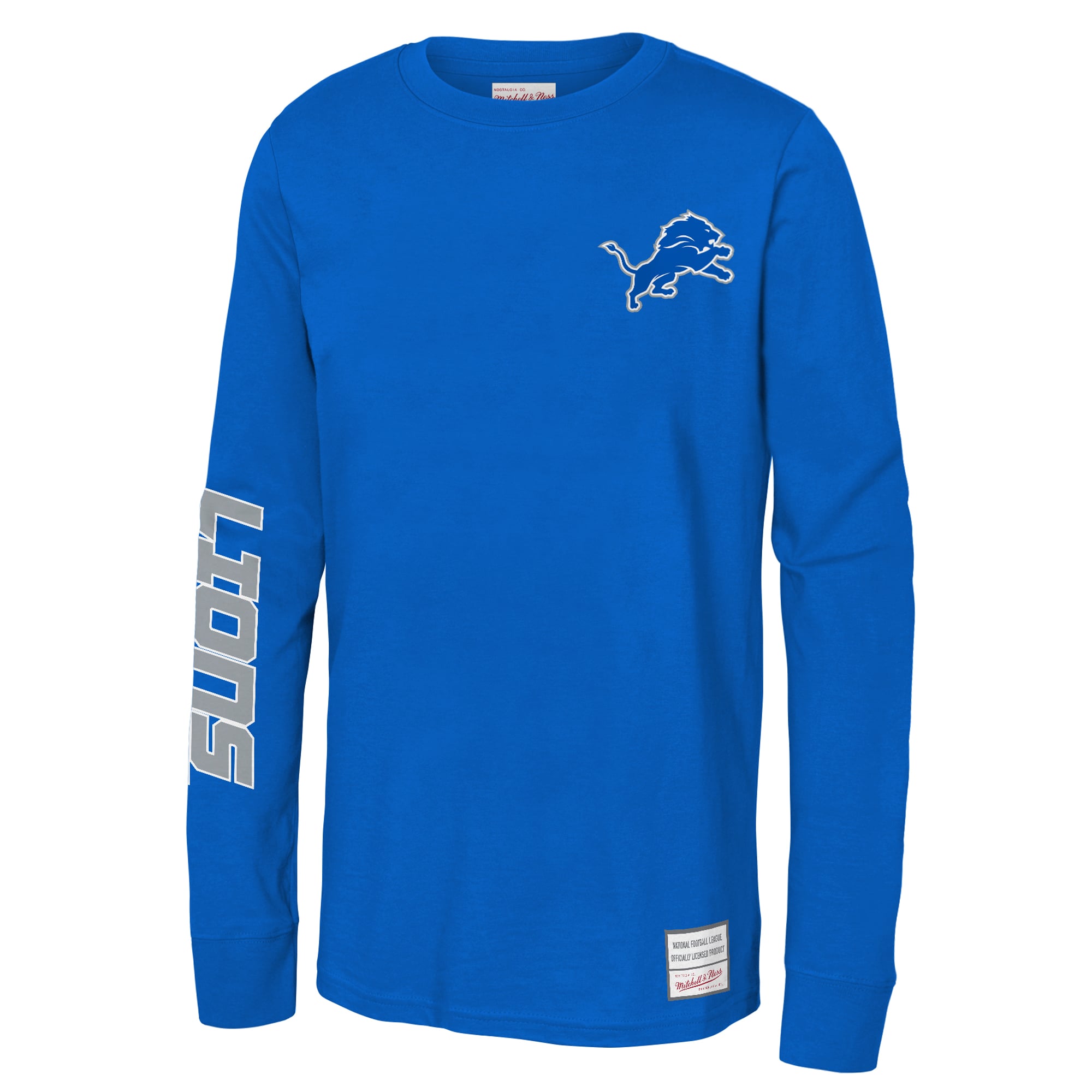Youth Mitchell & Ness Blue Detroit Lions Triple Play Long Sleeve T-Shirt