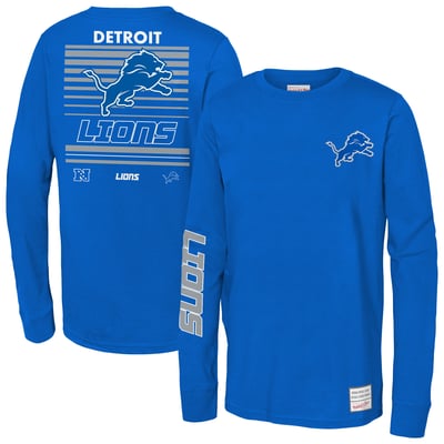 Detroit Lions Mitchell & Ness Youth Triple Play Long Sleeve T-Shirt - Blue