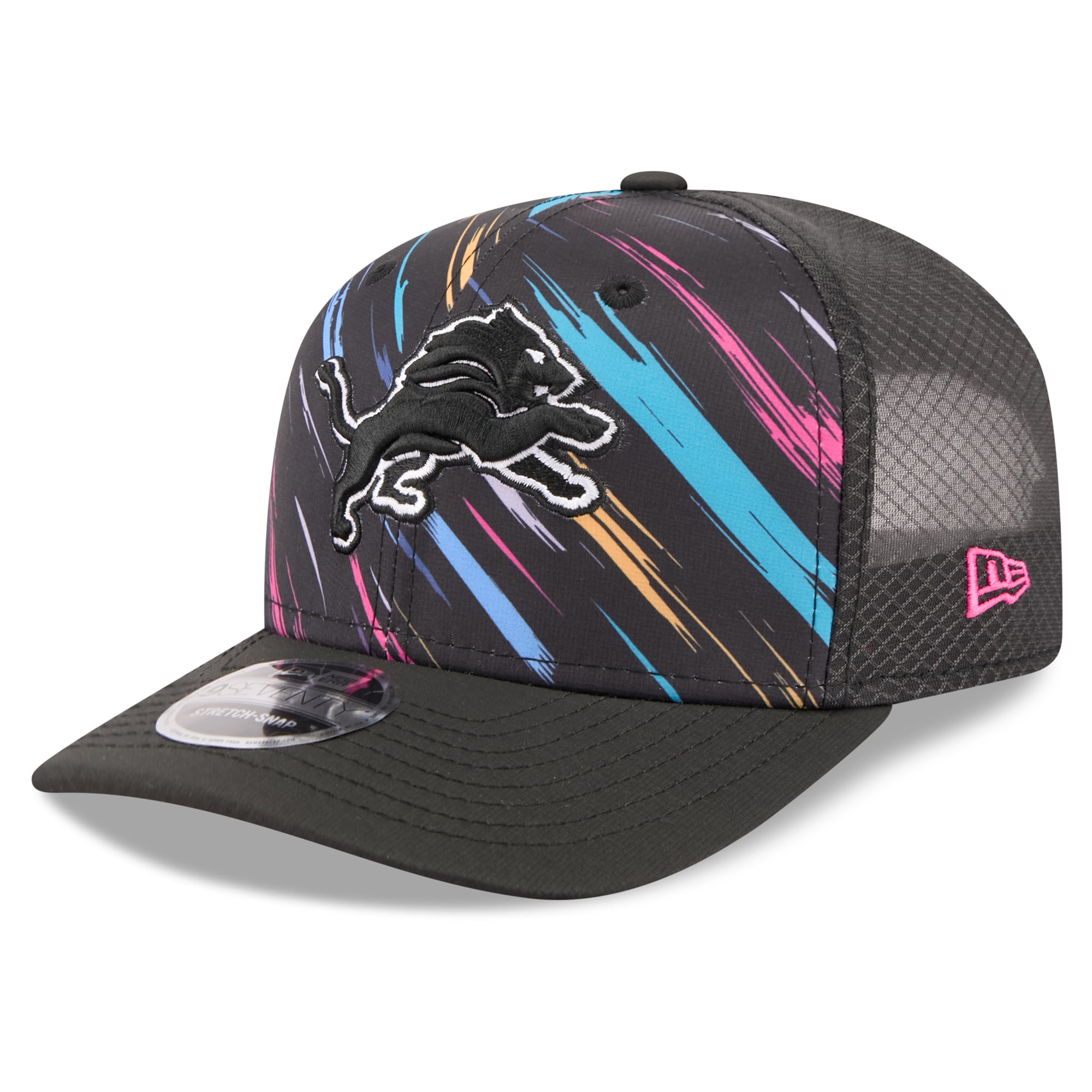 Youth New Era Black Detroit Lions 2026 NFL Crucial Catch 9SEVENTY Adjustable Trucker Hat
