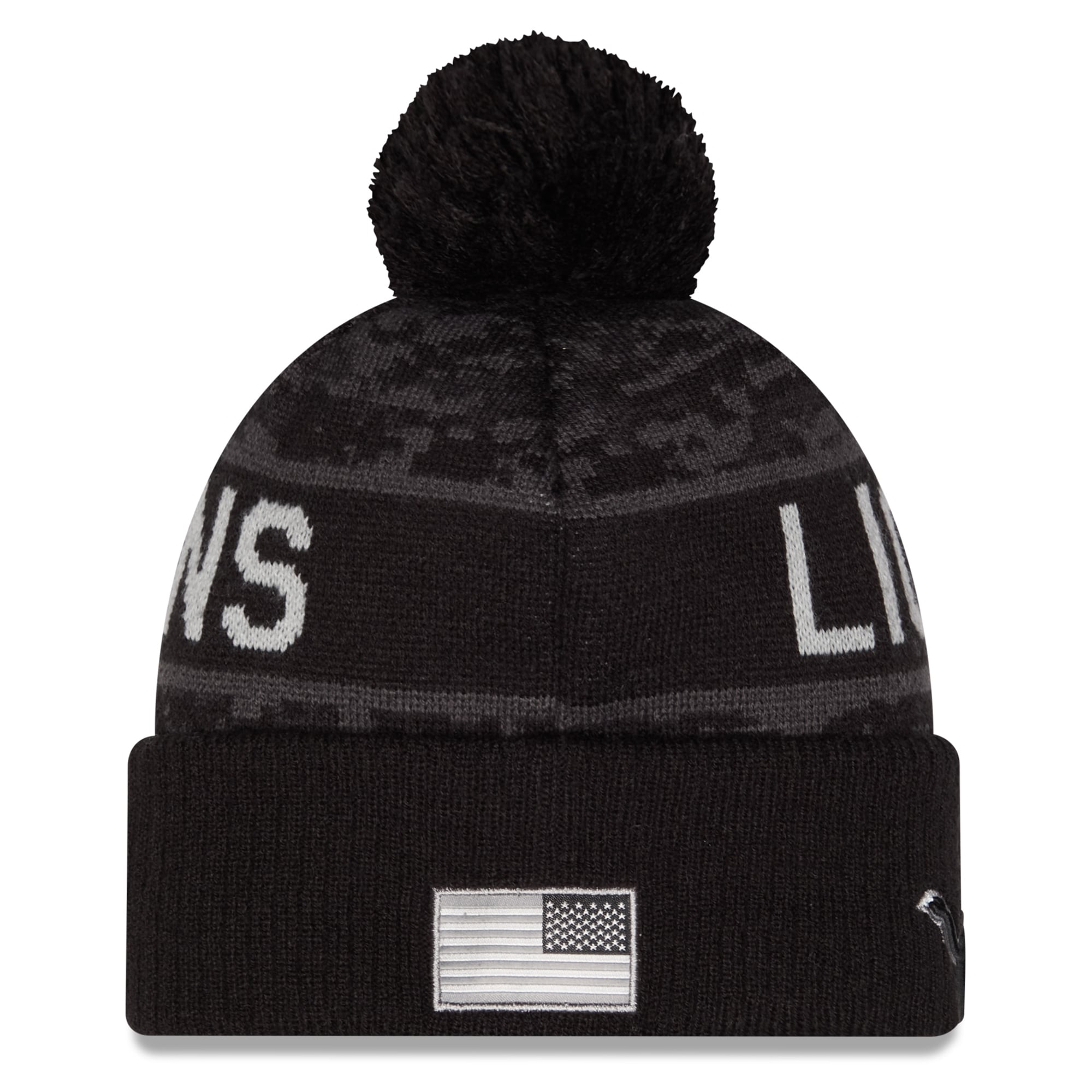 Bonnet à revers New Era noir Detroit Lions 2026 Salute To Service pour jeunes, avec pompon