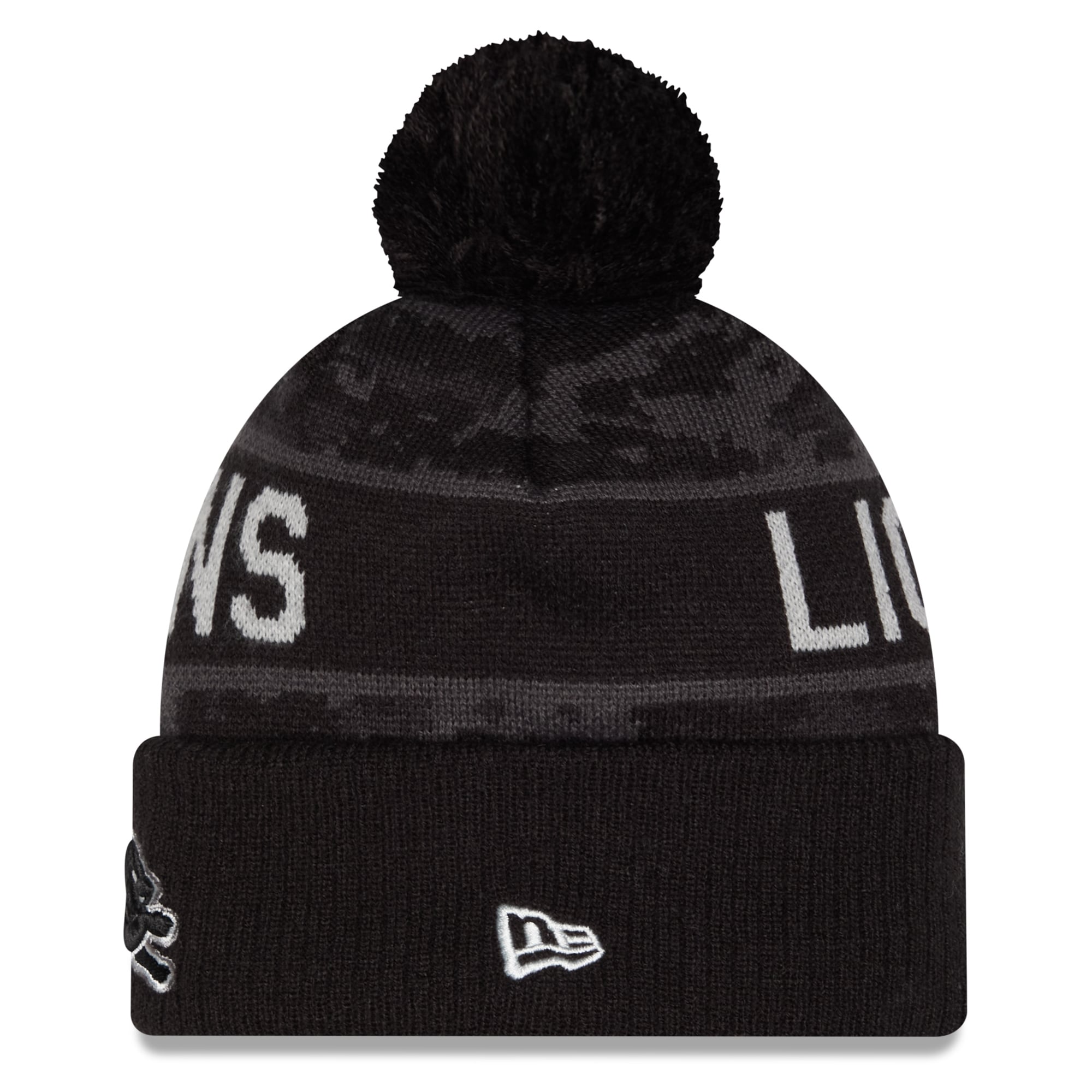 Bonnet à revers New Era noir Detroit Lions 2026 Salute To Service pour jeunes, avec pompon