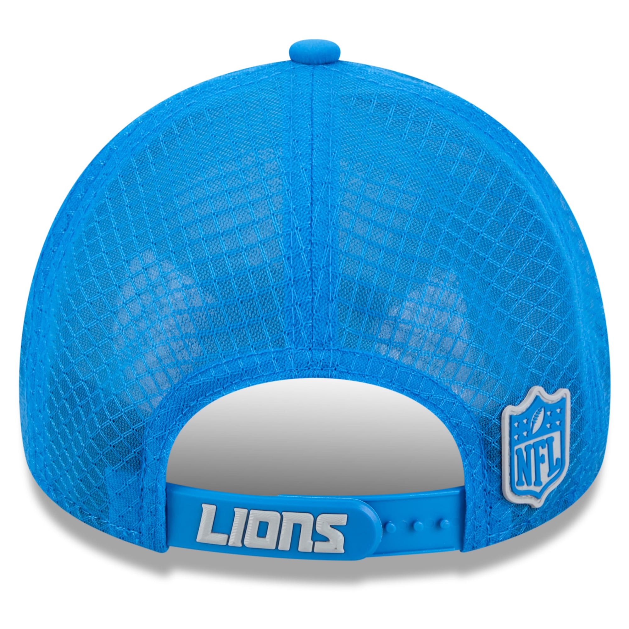 Youth New Era Blue Detroit Lions 2026 Sideline Apex 9FORTY Adjustable Trucker Hat