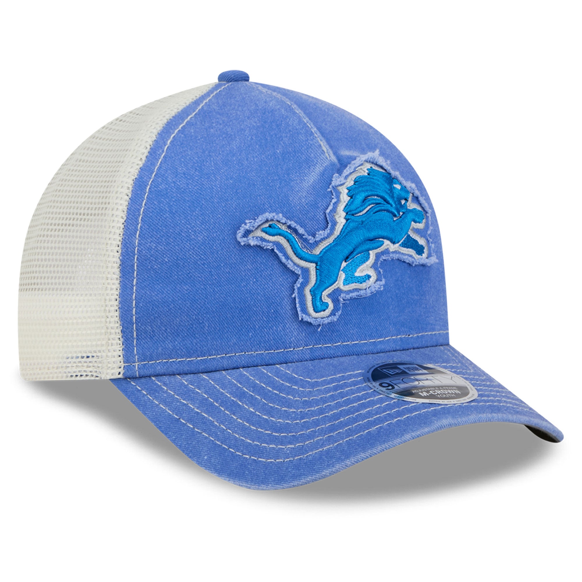 Casquette trucker ajustable New Era bleue Detroit Lions 9FORTY A-Frame M-Crown pour jeunes fans des Lions de Détroit