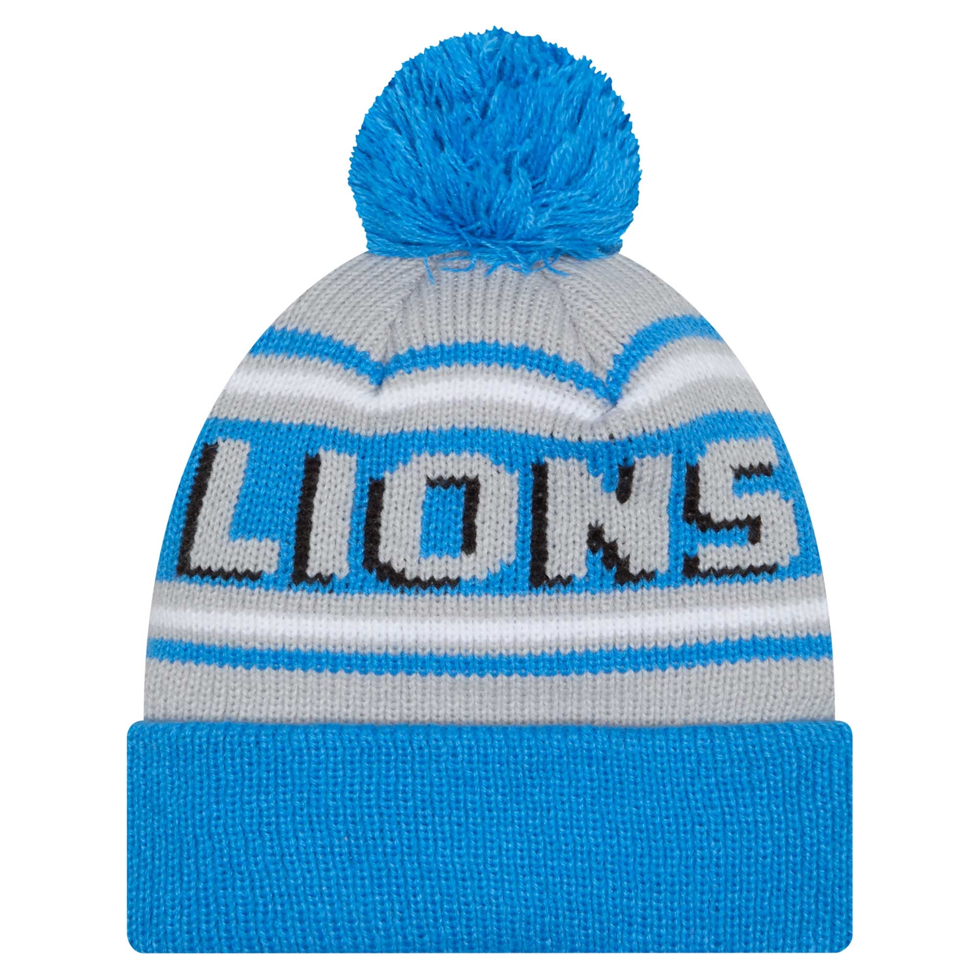 Bonnet tricoté à revers bleu Detroit Lions pour jeune New Era avec pompon