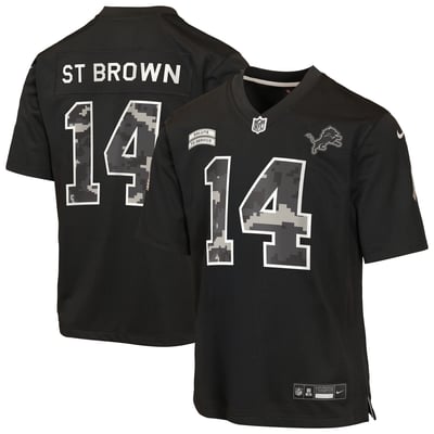 Amon-Ra St. Brown Detroit Lions Nike Youth 2026 Salute to Service Game Jersey  - Black