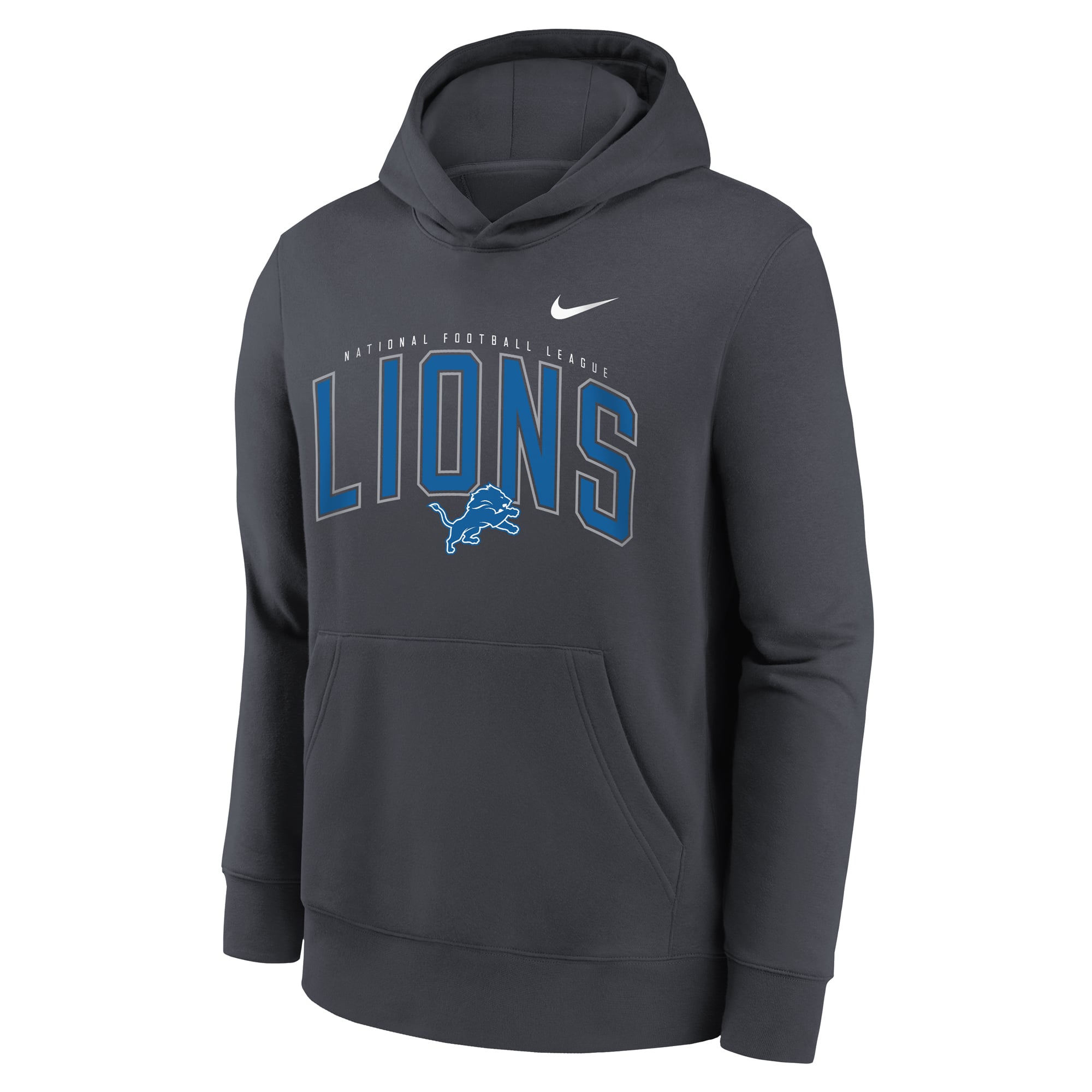 Youth Nike Anthracite Detroit Lions Logo Arch Fleece Hoodie