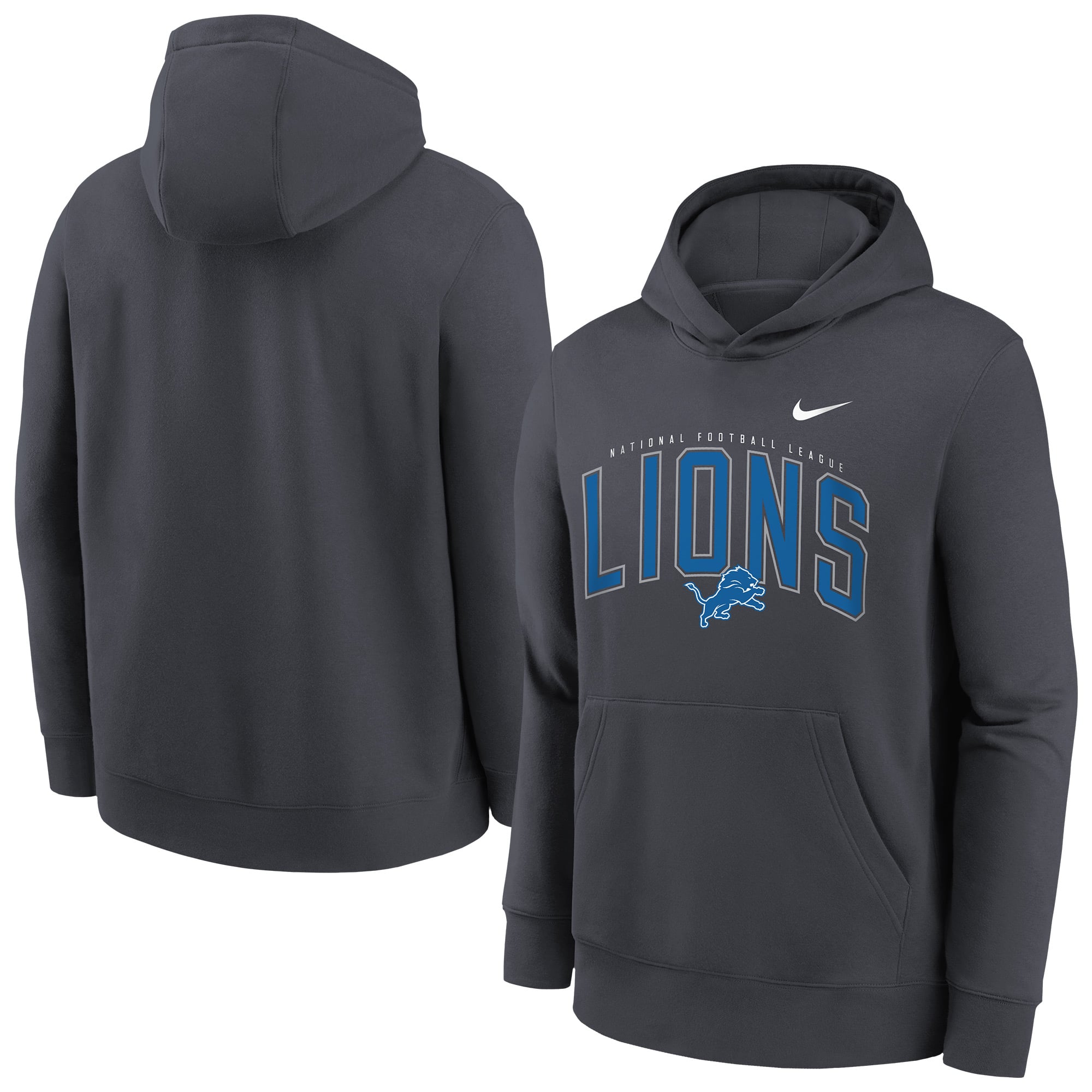 Youth Nike Anthracite Detroit Lions Logo Arch Fleece Hoodie
