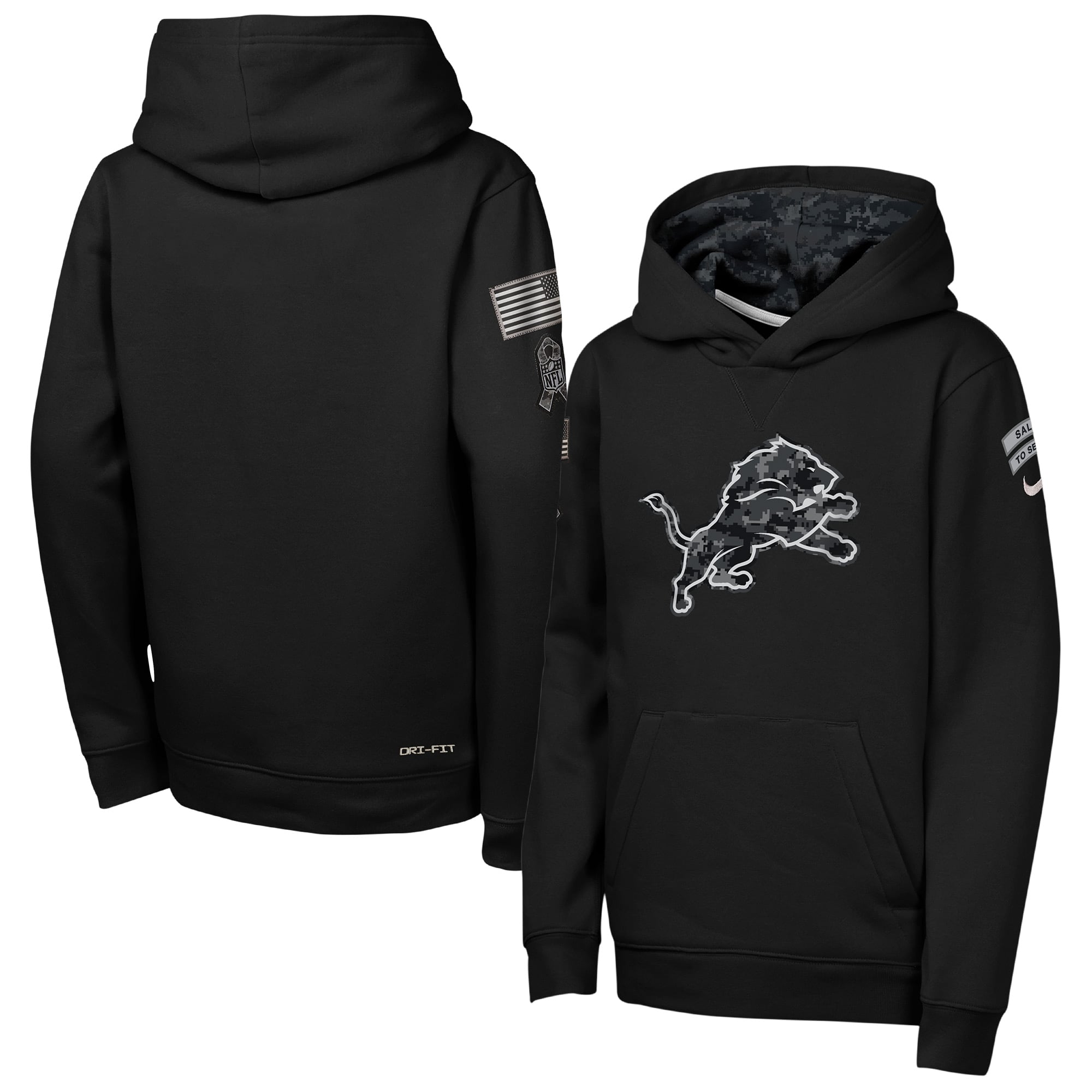 Sweat à capuche polaire Nike Detroit Lions 2026 Salute to Service Club pour jeunes, noir