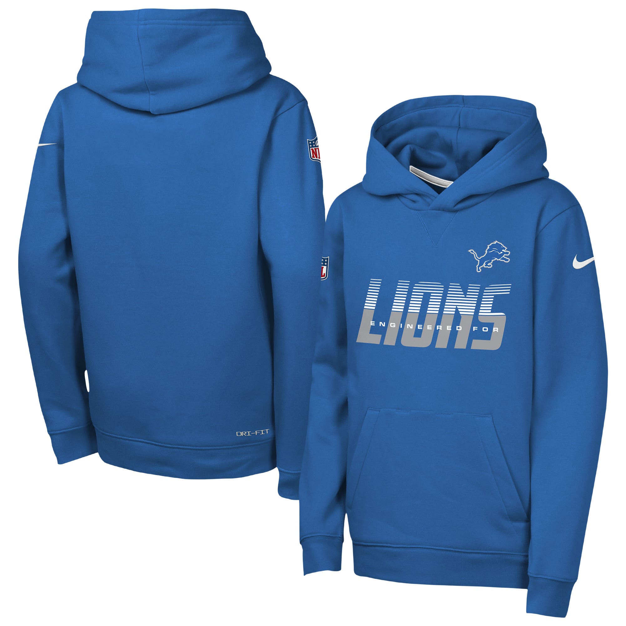 Sweat à capuche Nike Dri-FIT bleu Detroit Lions pour enfant