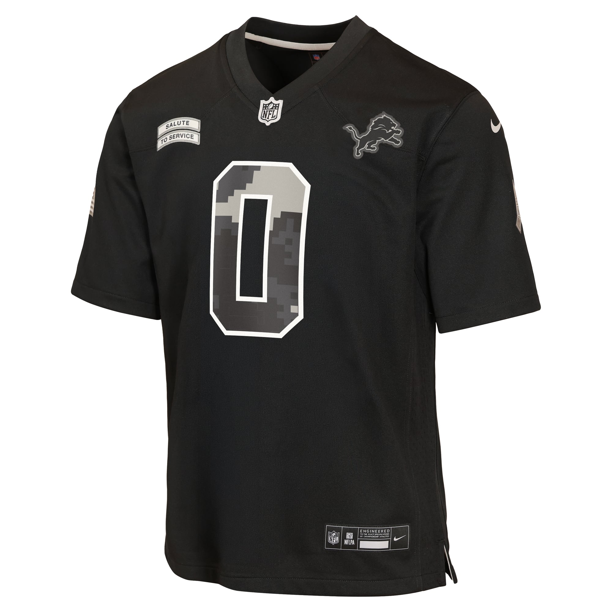 Maillot Nike Jahmyr Gibbs noir pour enfant, Detroit Lions, match Salute to Service 2026