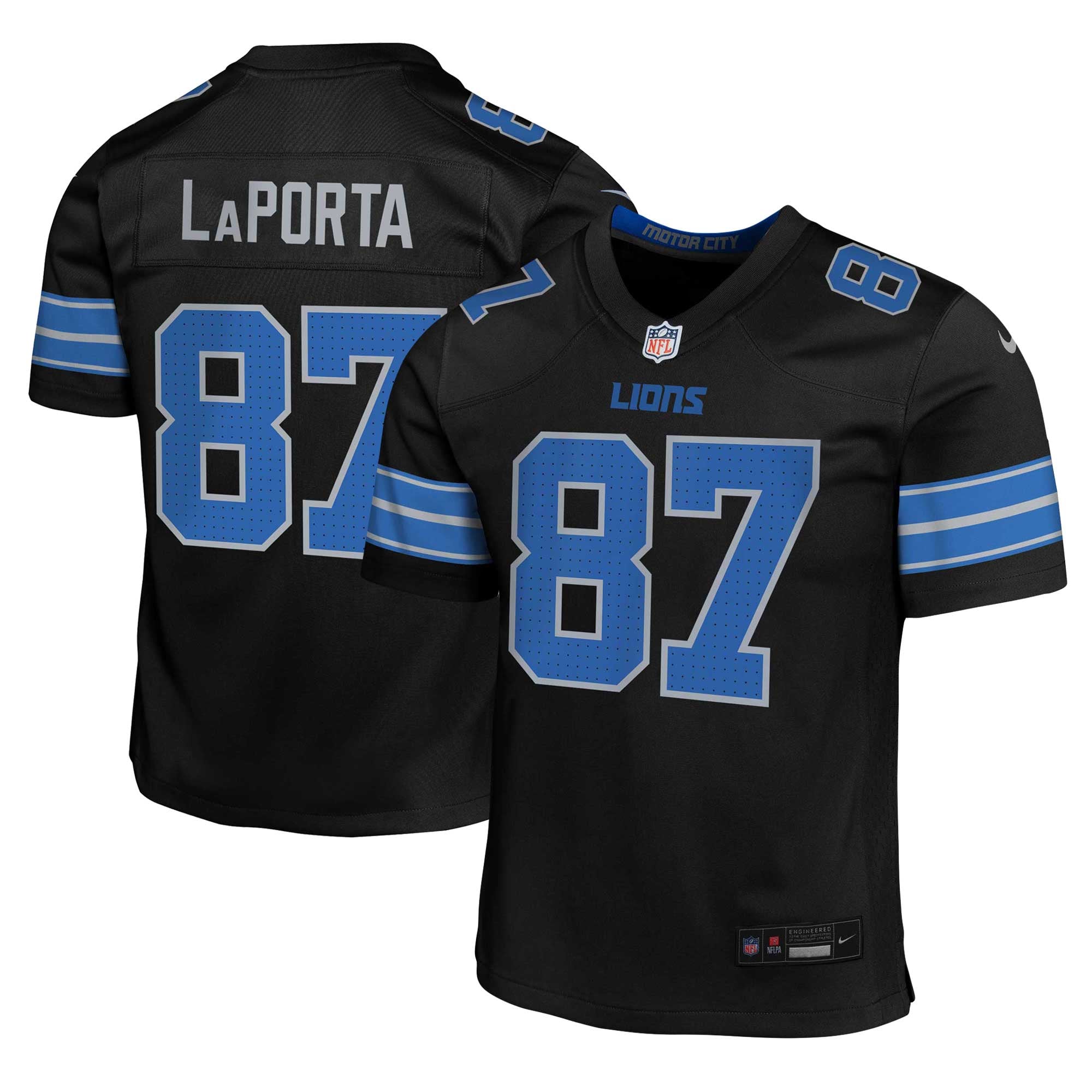 Maillot de match Nike Sam LaPorta Lions Détroit pour jeunes, noir