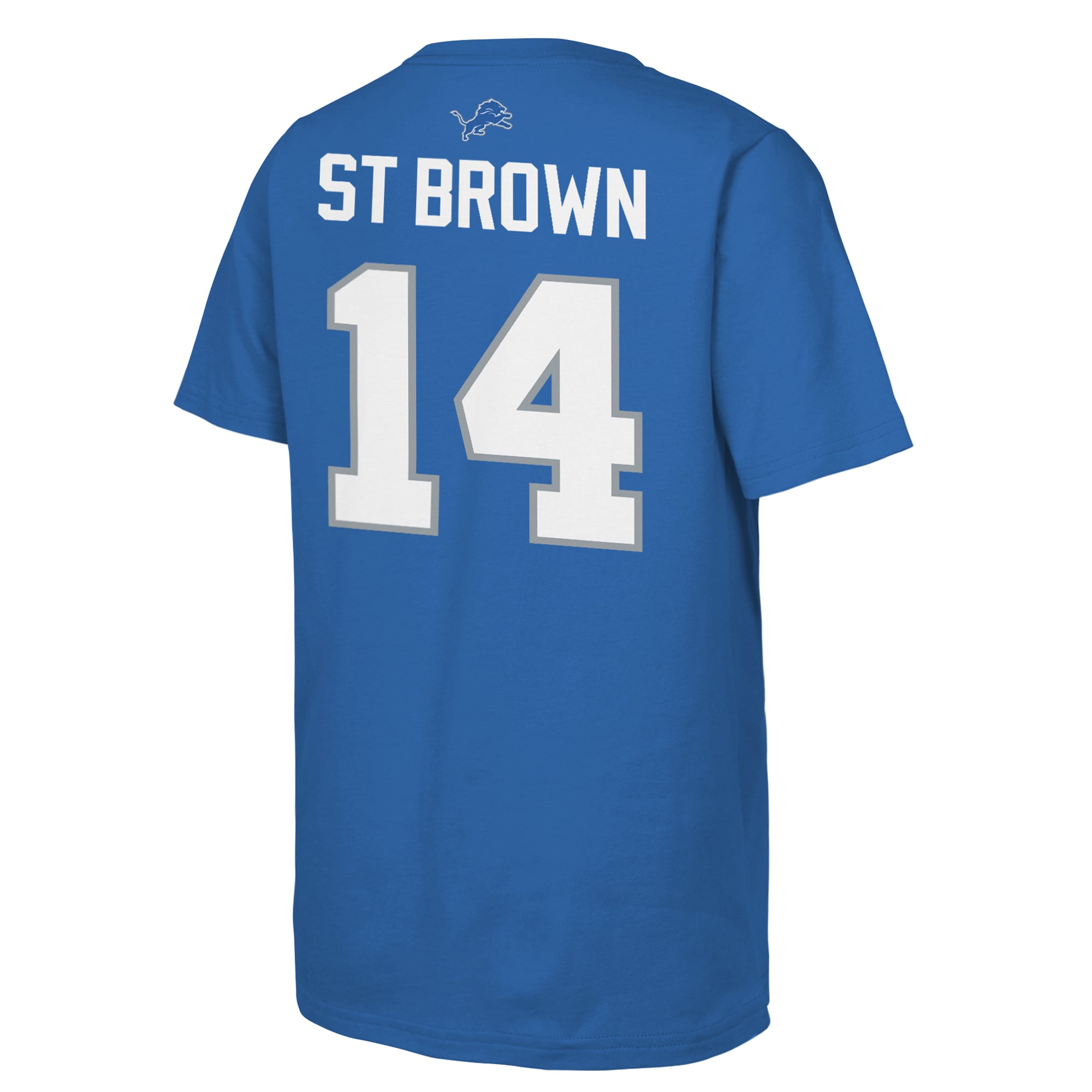 T-shirt pour jeunes Outerstuff Amon-Ra St. Brown Blue Detroit Lions avec nom et numéro